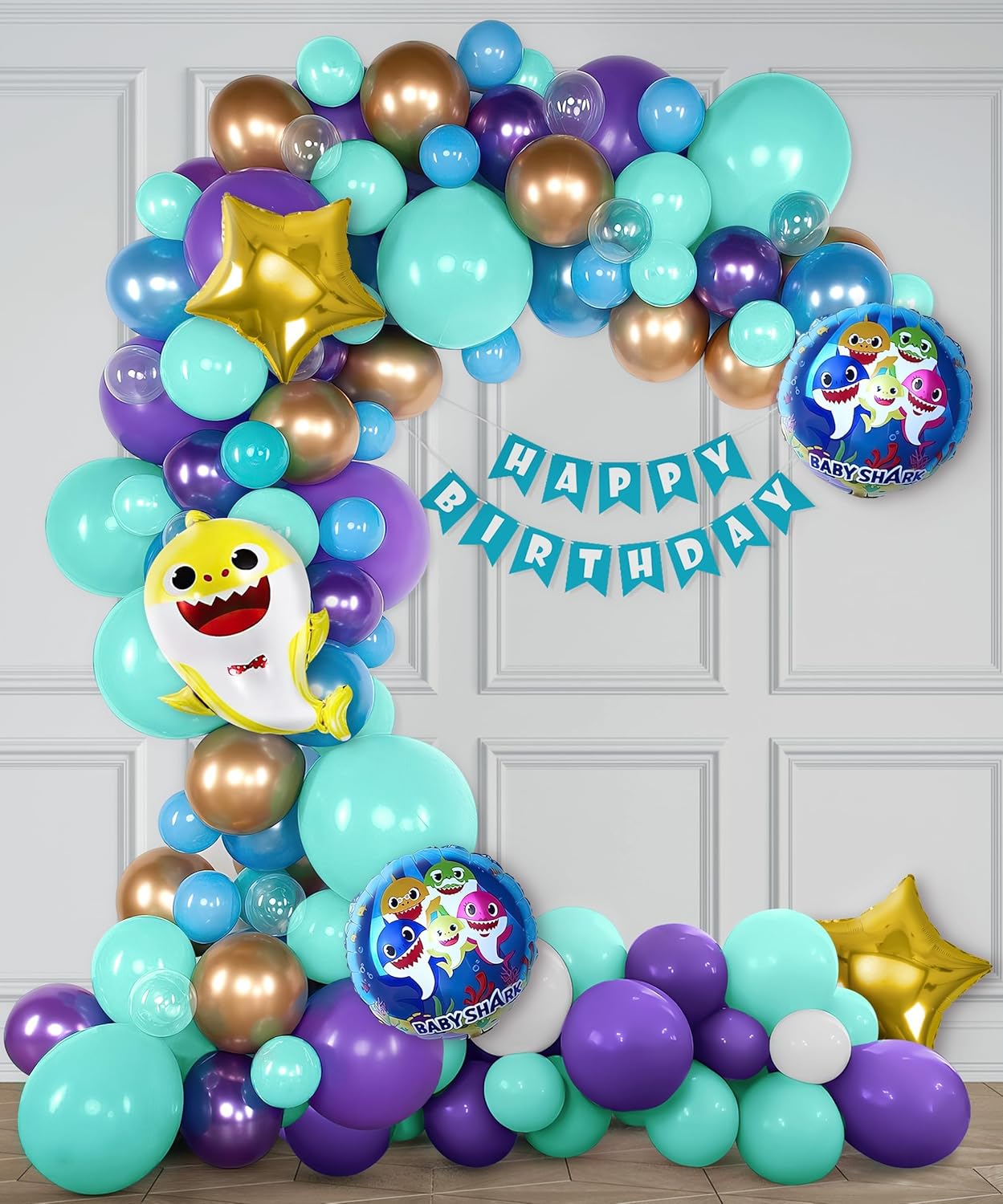 Baby shark theme birthday decorations-64pcs