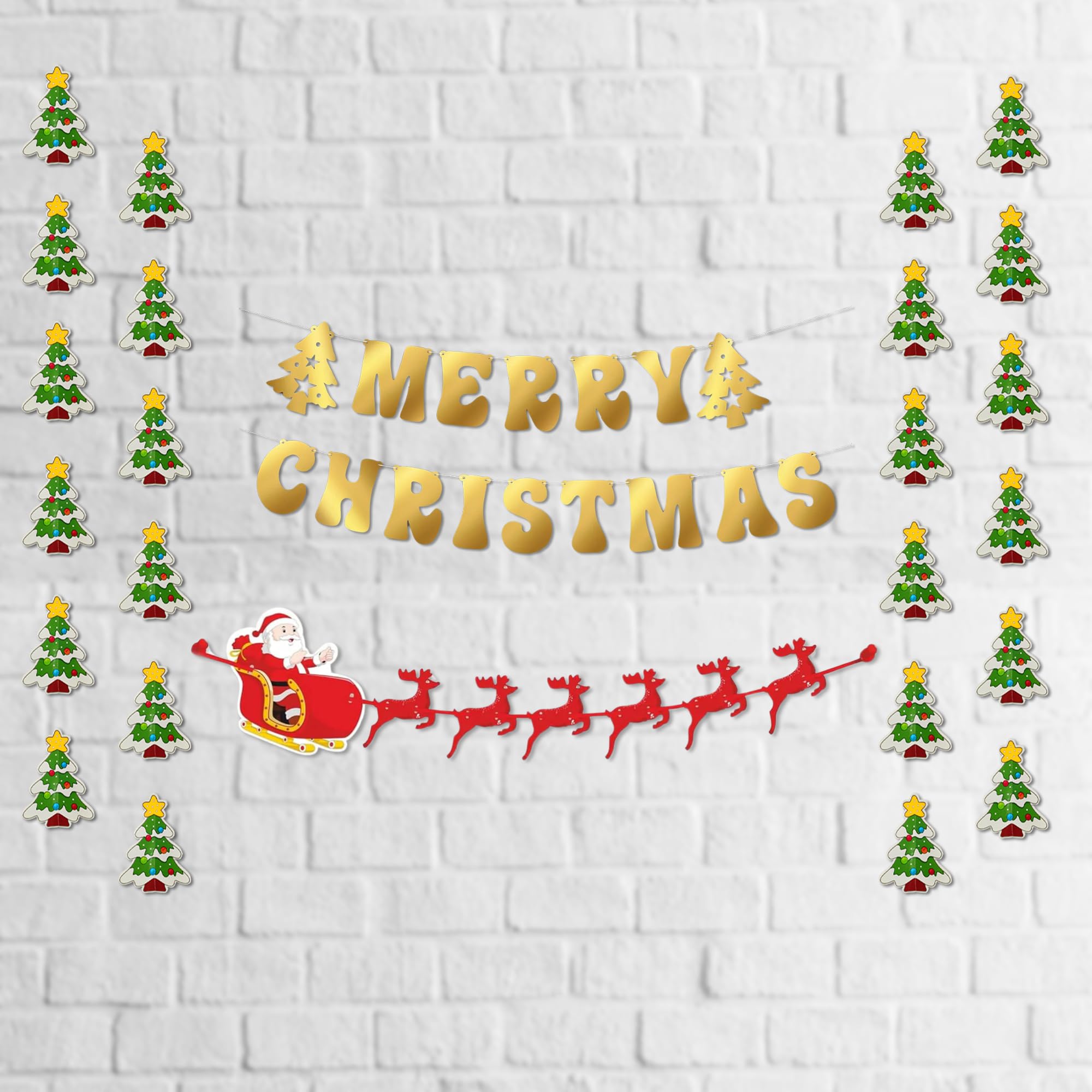 Merry Christmas with Reindeer Banner and Tree Frill