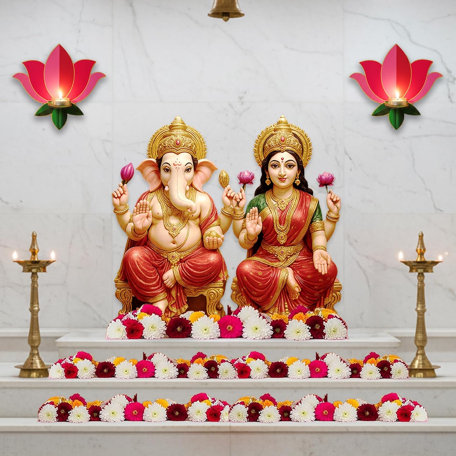 Lotus Glow Ganpati Décor Set – Wooden Candle Holder Collection (2 Pieces)