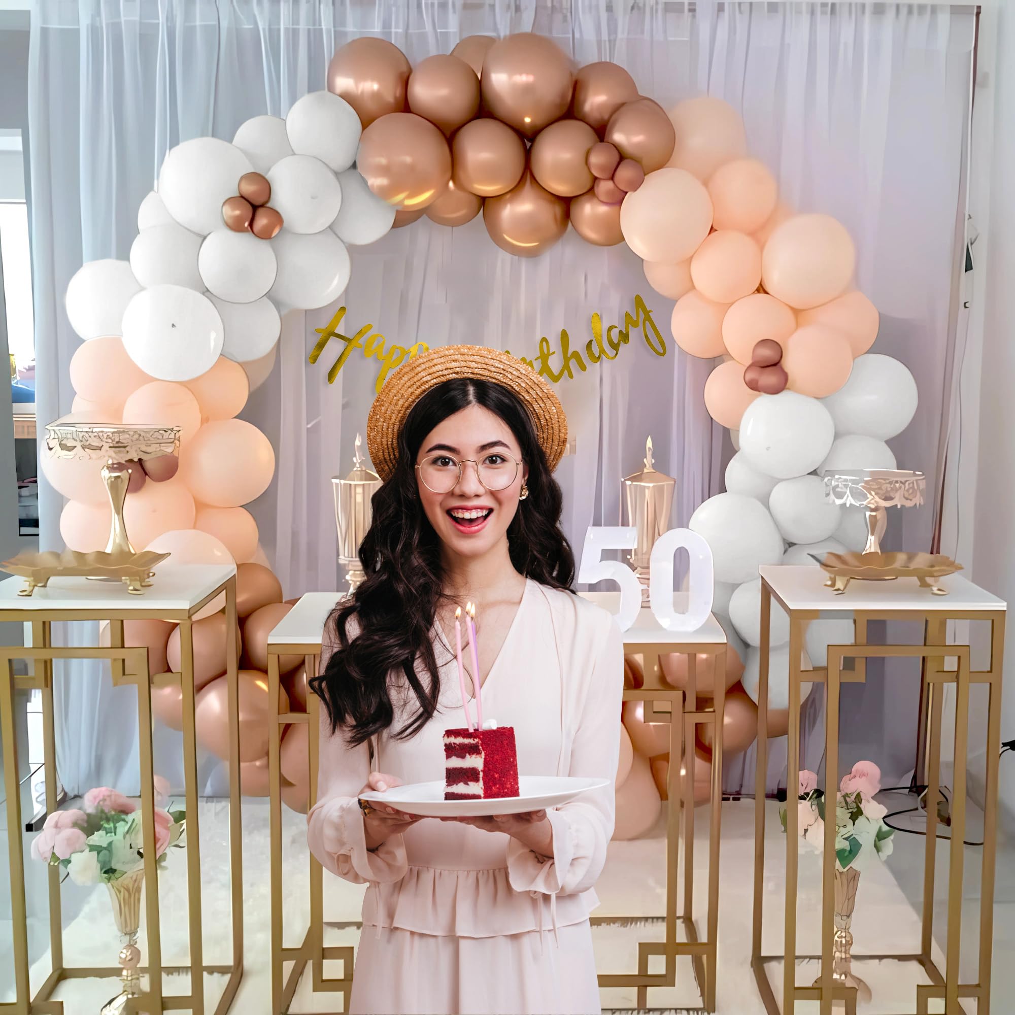 Peach, Rose Gold & White theme Happy birthday decoration