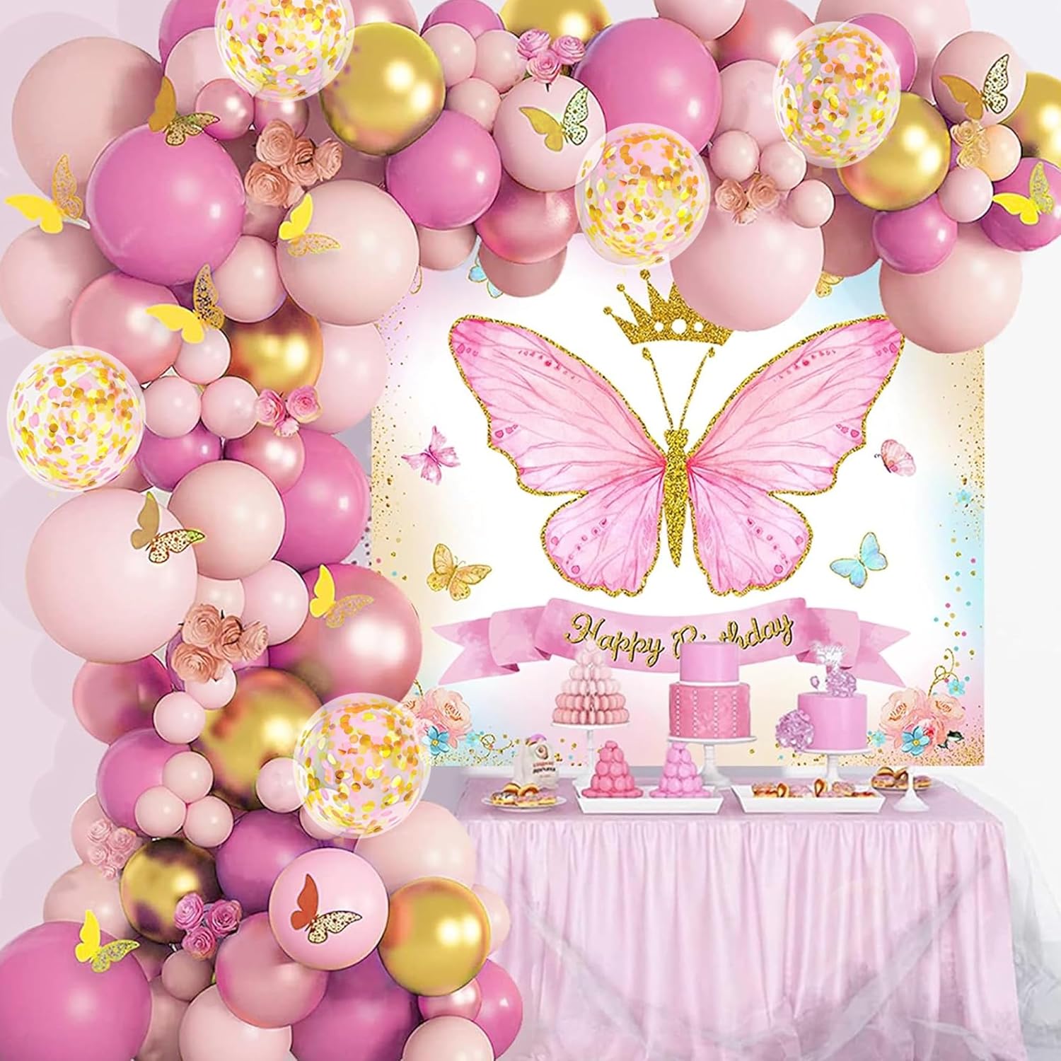 Pink poster Butterfly theme balloon for birthday decoration