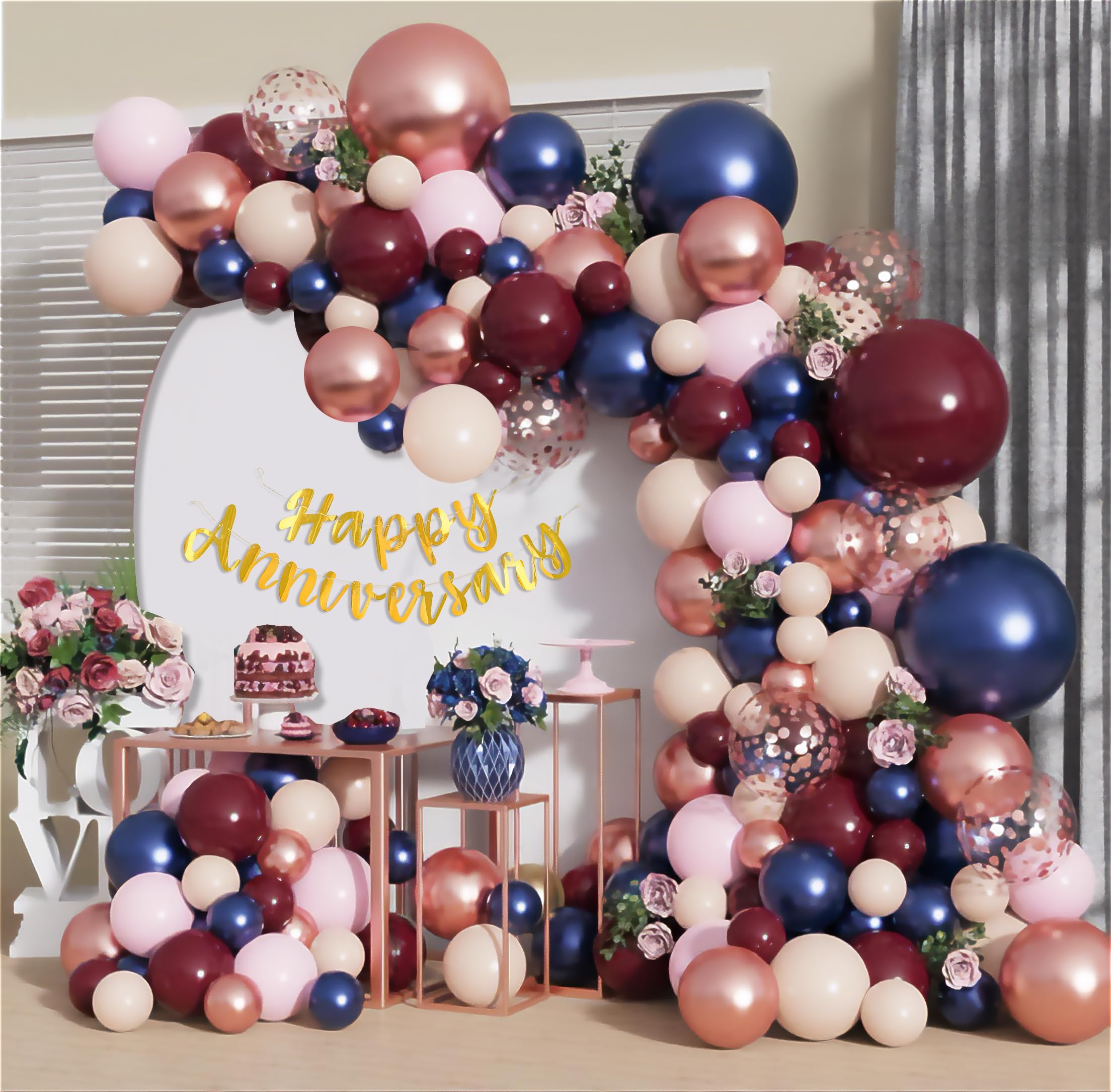 Burgundy and Pastel Pink Balloons for Anniversary Decoration