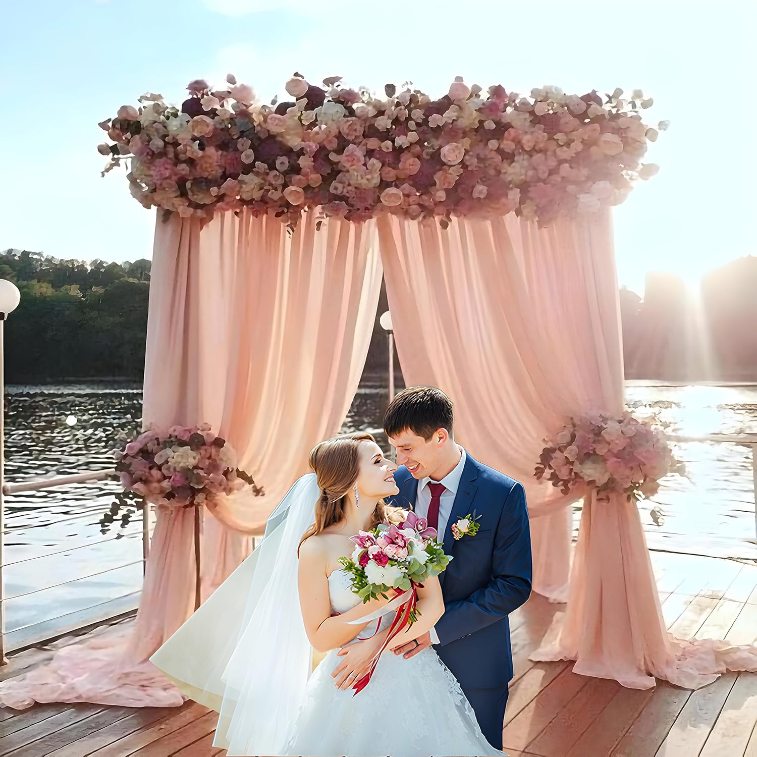 Peach Net Curtain For Backdrop Decoration