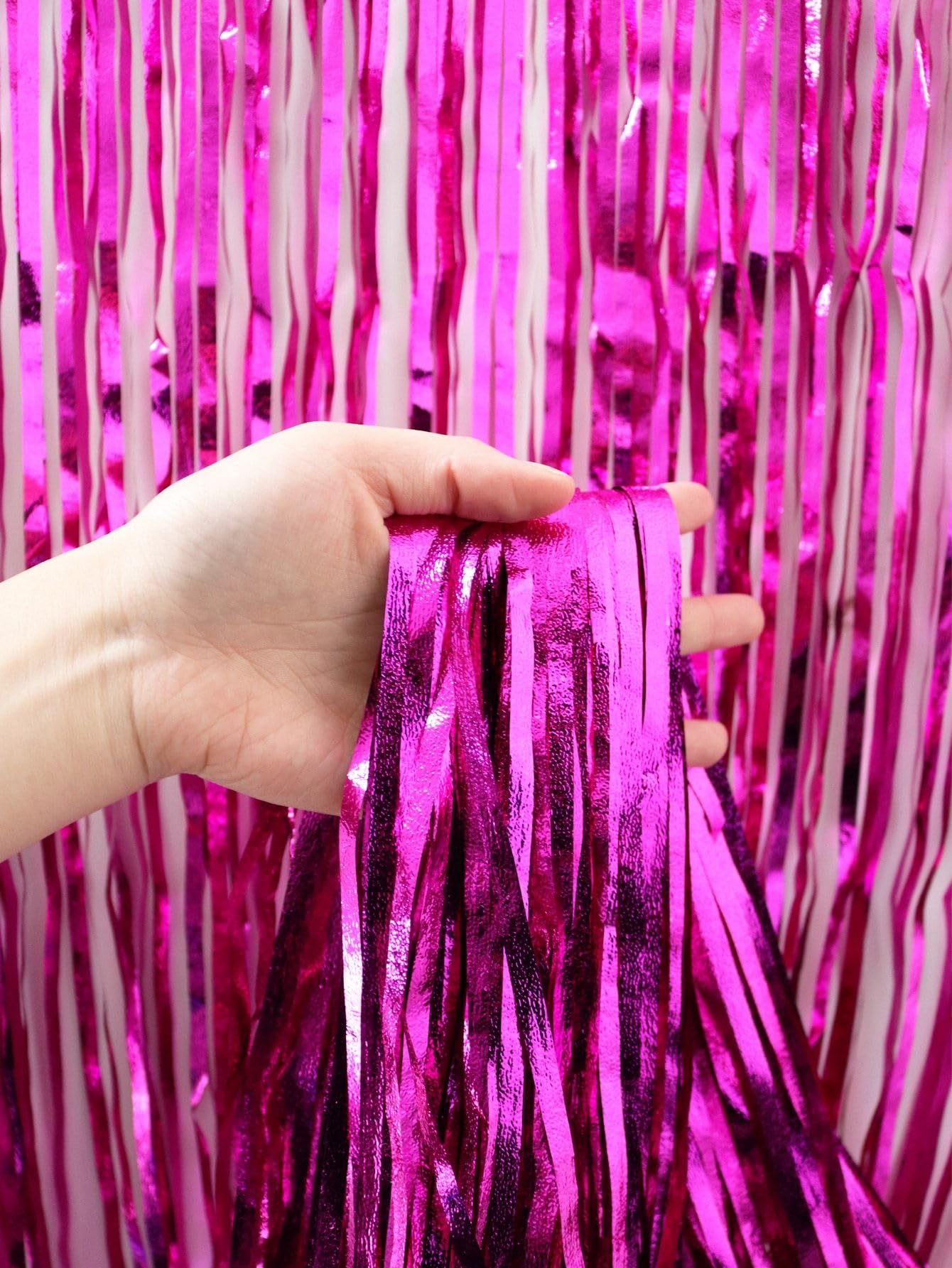 Dark Pink Tinsel Fringe Curtains