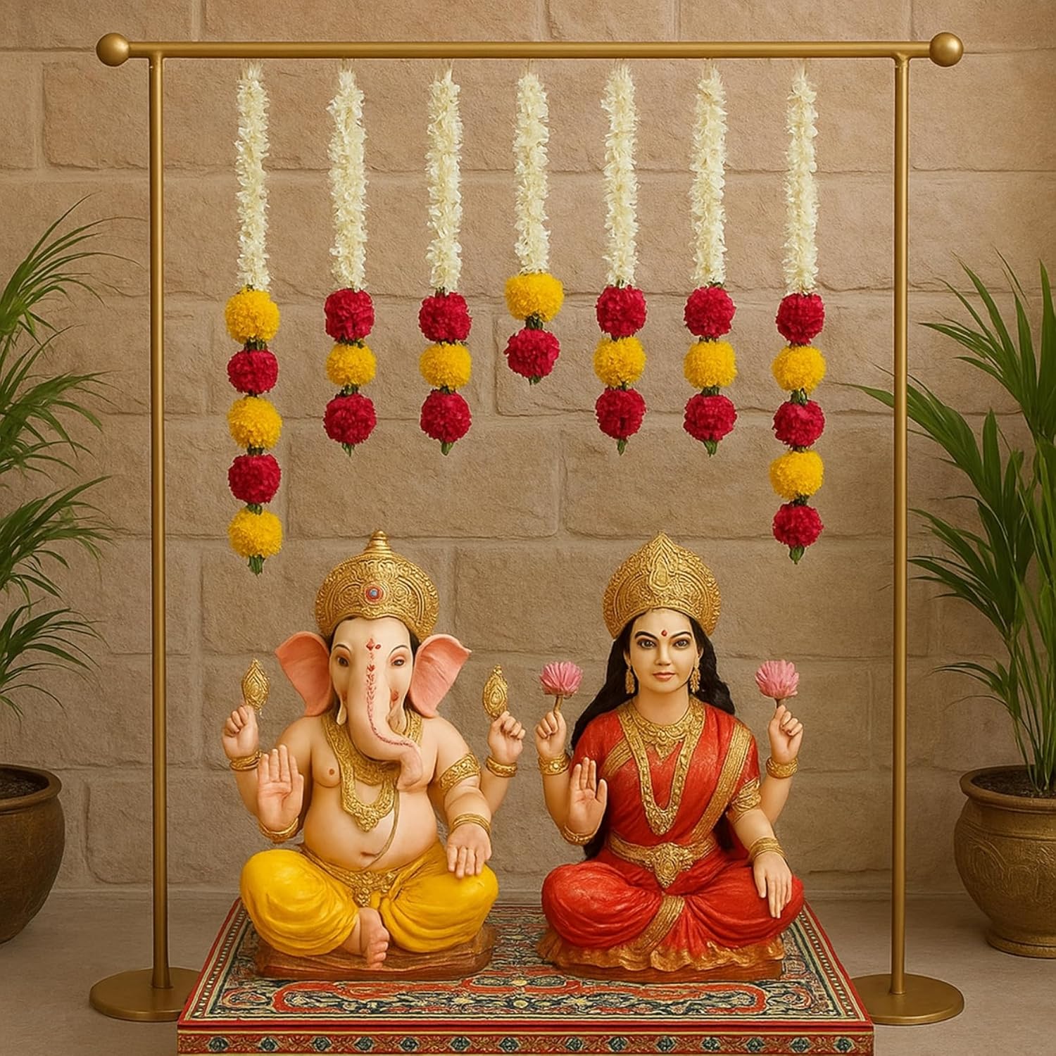 Golden Metal Backdrop Decoration Stand for Pooja Room Decor, Temple