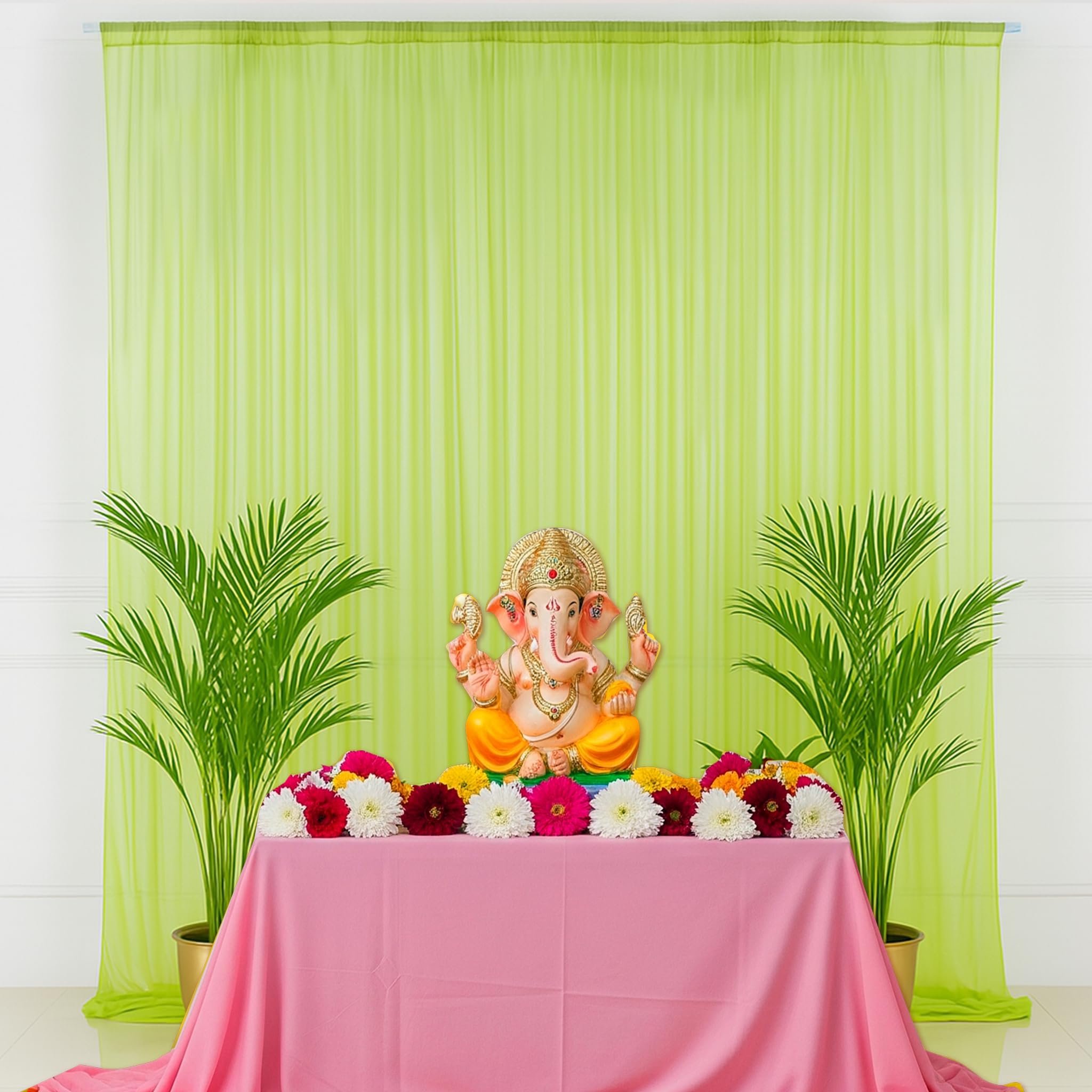 Light Green Chiffon Ganpati curtain