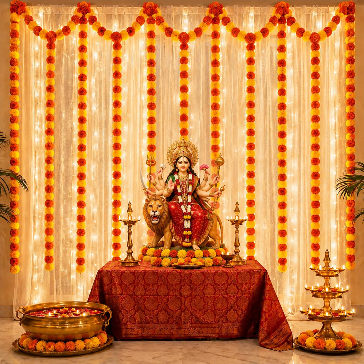 Yellow-Orange Marigold Garlands for Diwali Decoration for Home