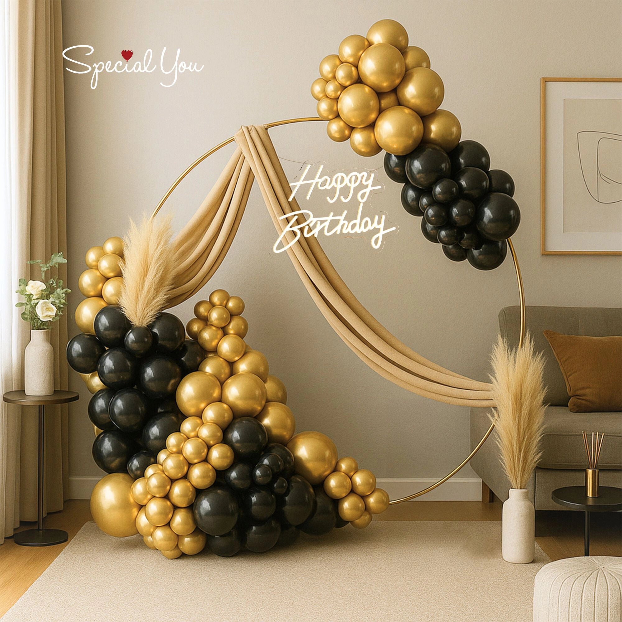 Regal Gold & Black Balloon Ring Decor