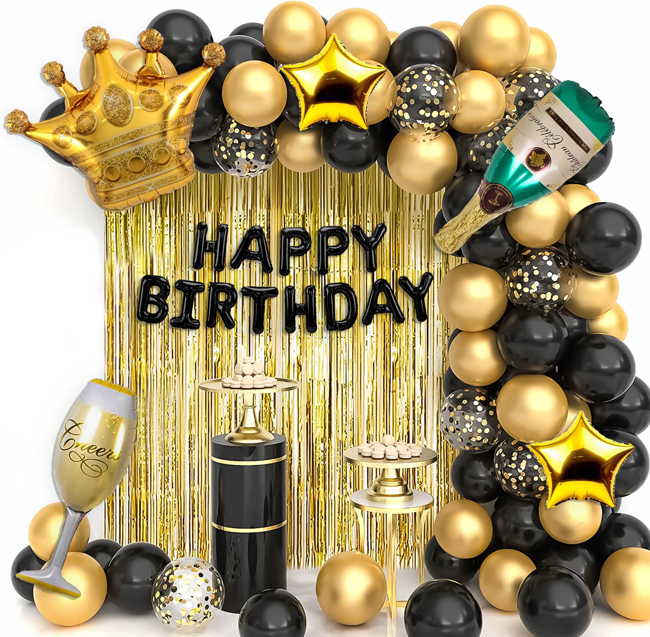 Black and Golden Balloon set With Crown foil balloon