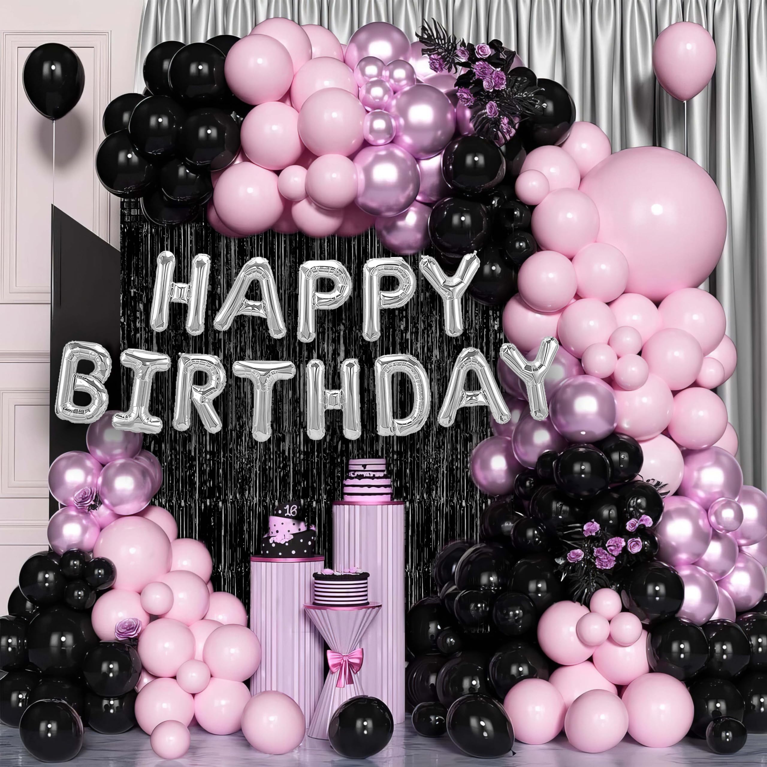 black & pink birthday decoration kit