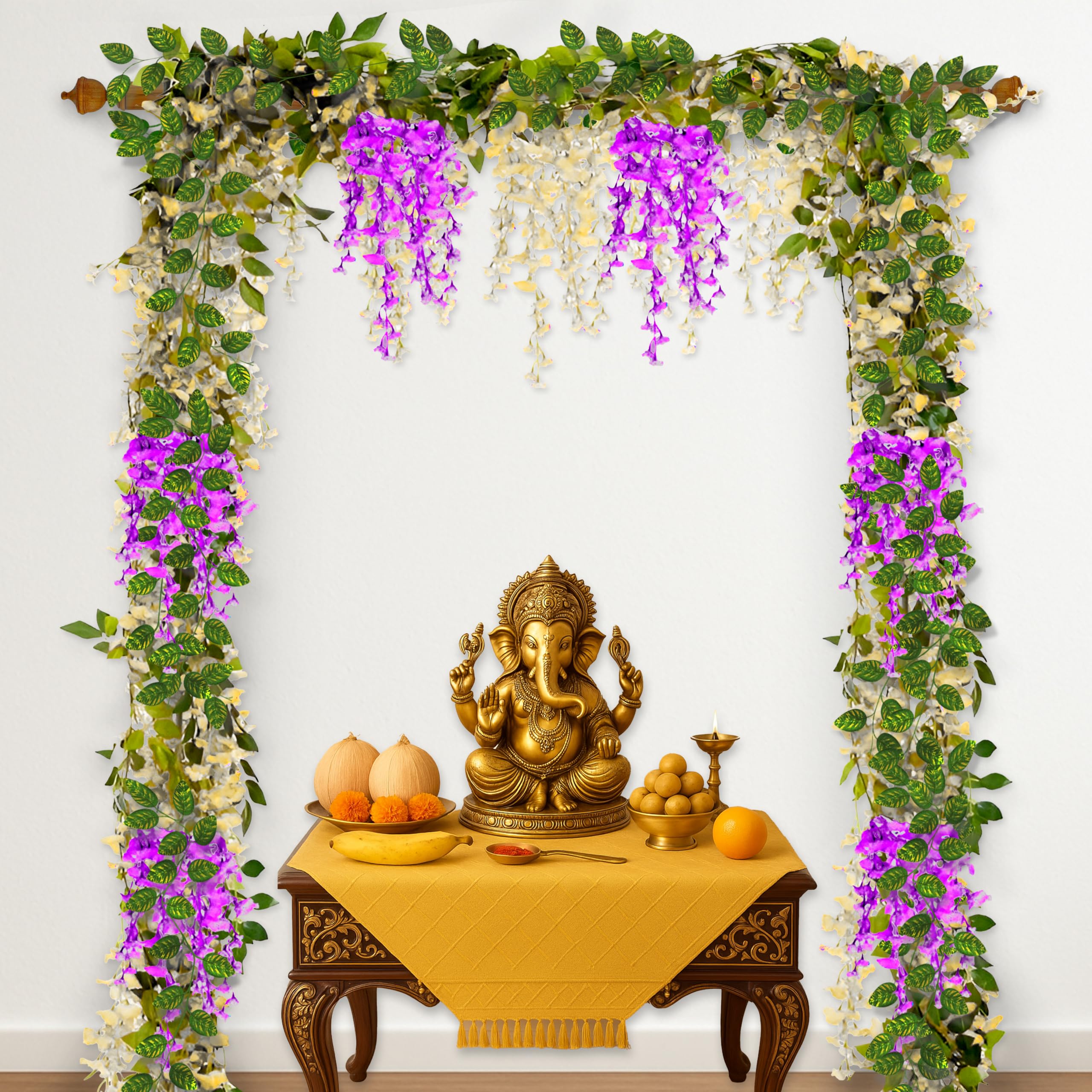 Purple Cream Ganpati Decor