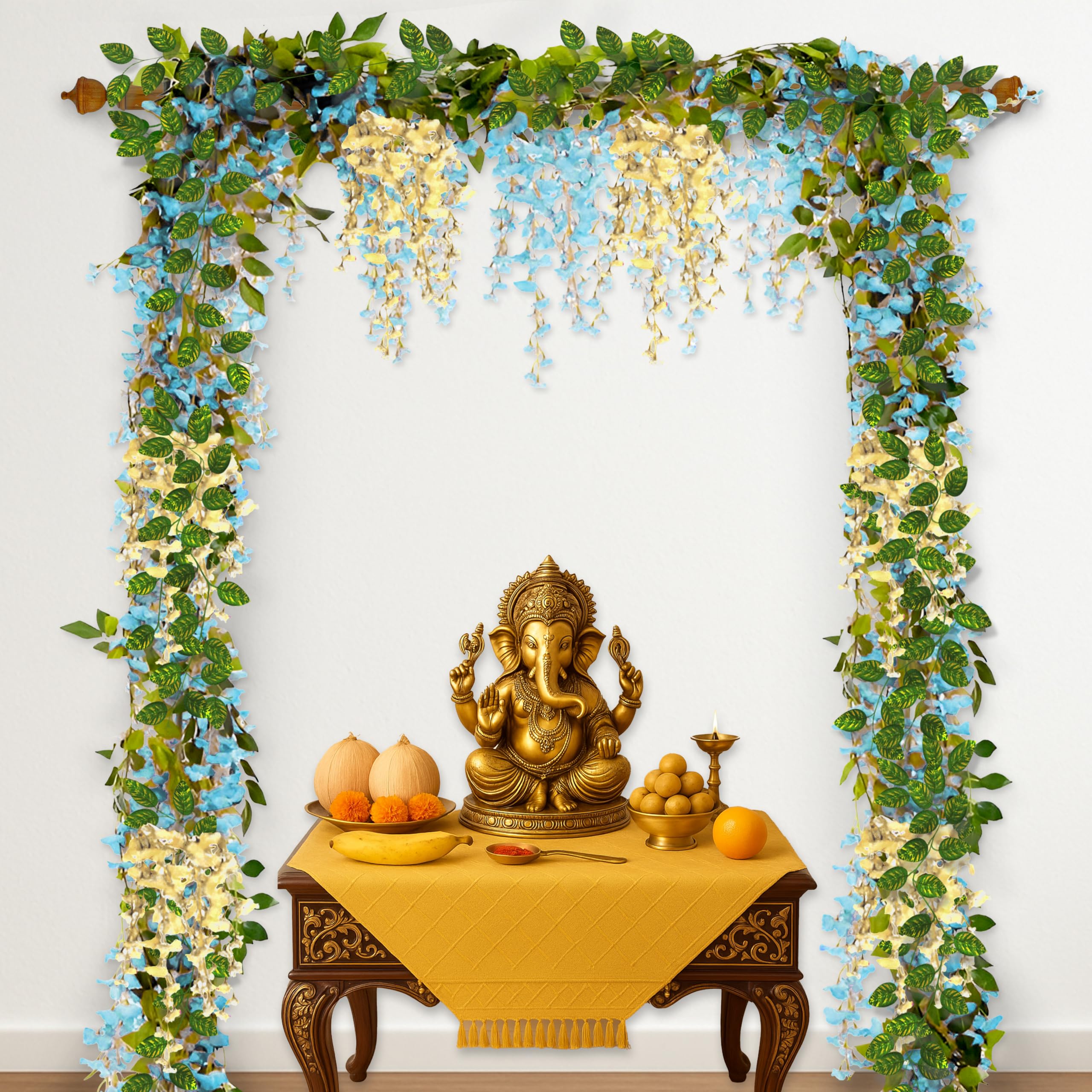 Cream Blue Ganpati Decor