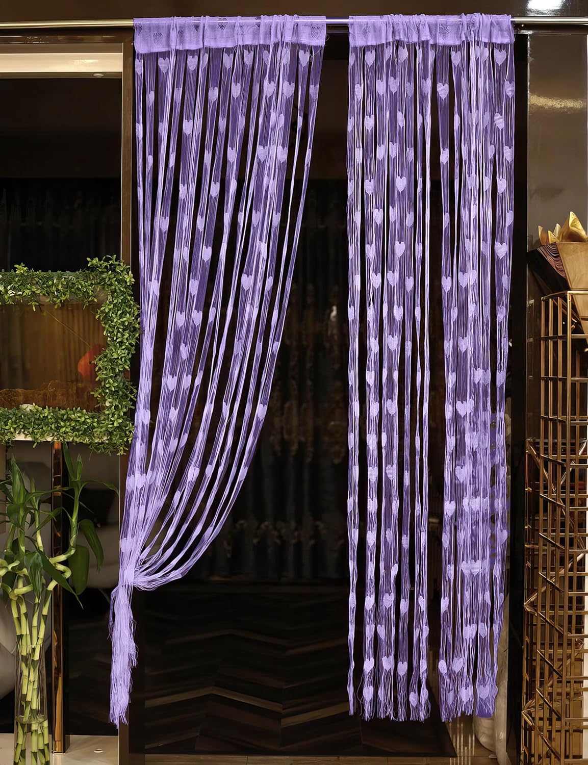 Purple String Heart Shape Net Sheer Curtains