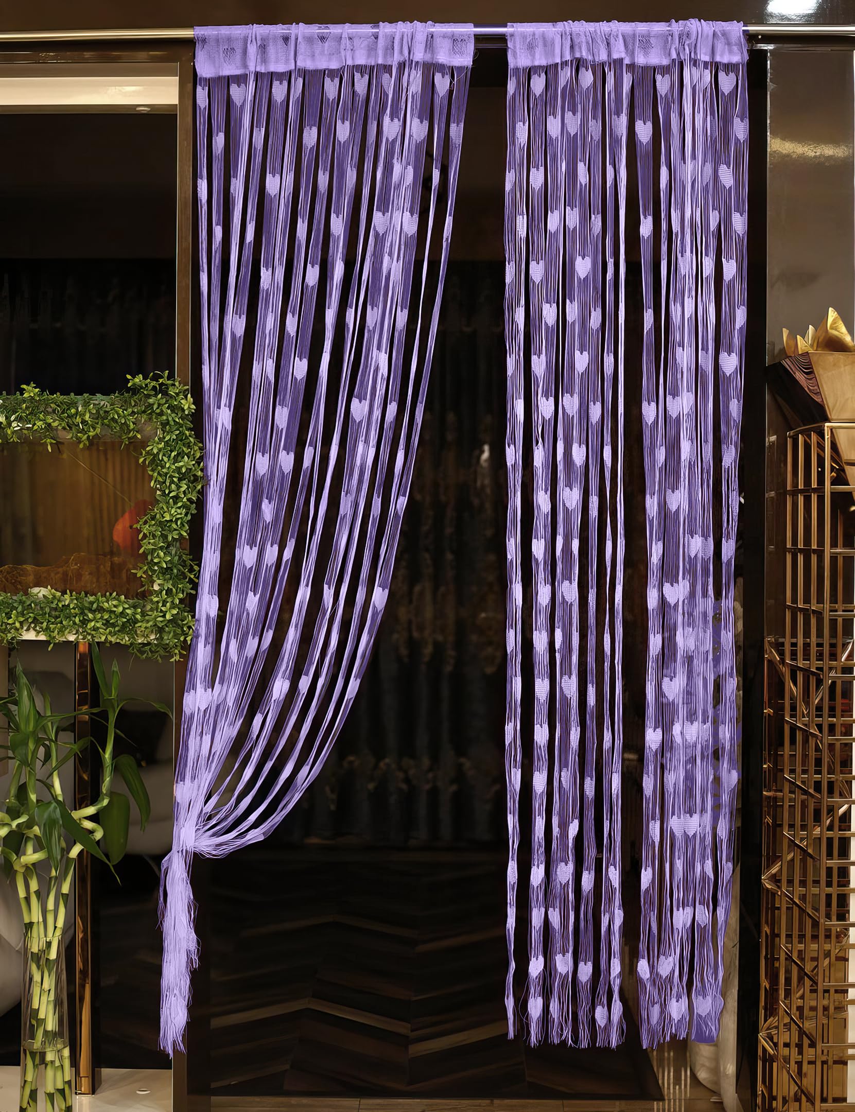 Purple String Heart Shape Net Sheer Curtains
