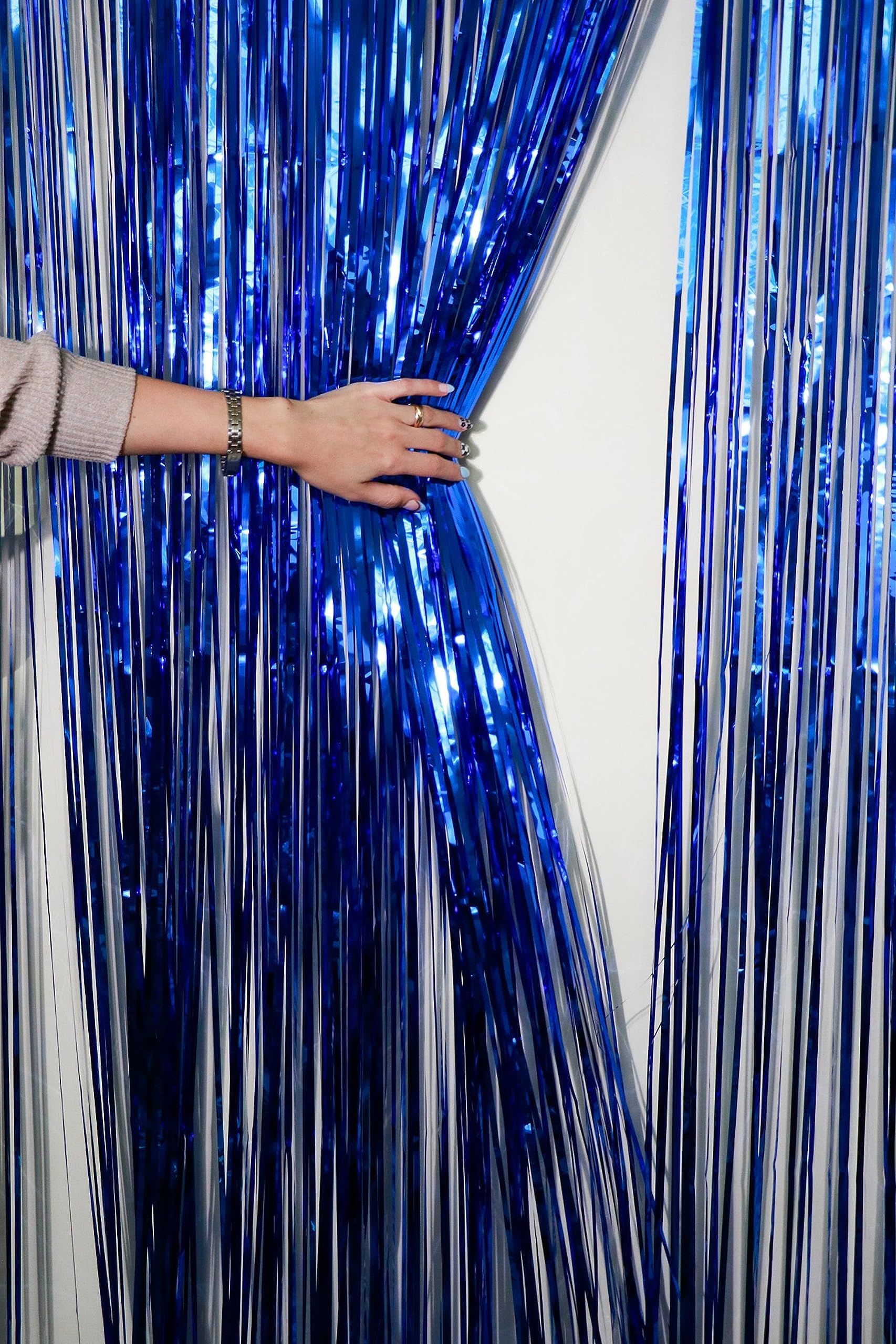 Dark Blue Foil Fringe Curtains