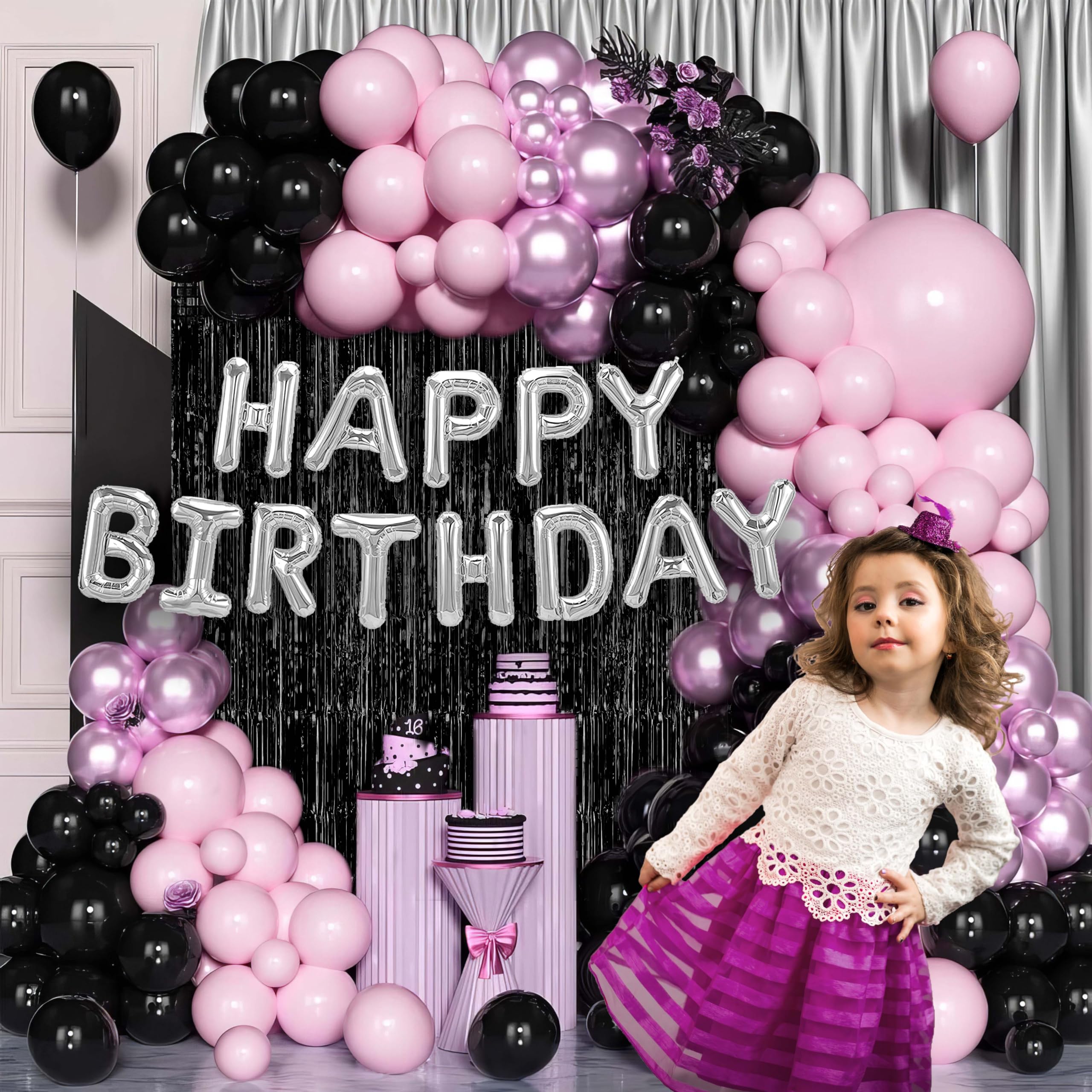 black & pink birthday decoration kit