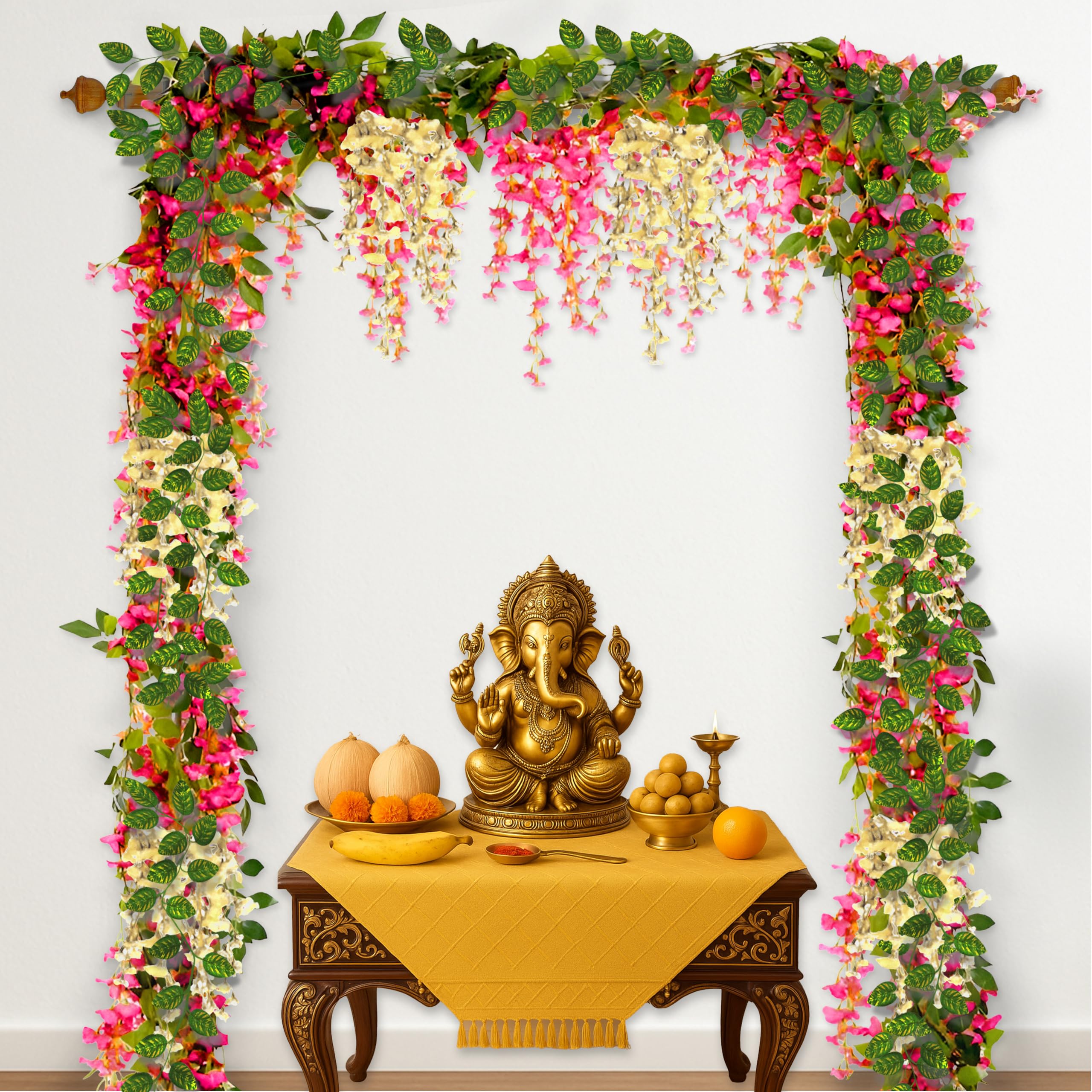 Dark Pink Cream Ganpati Decor