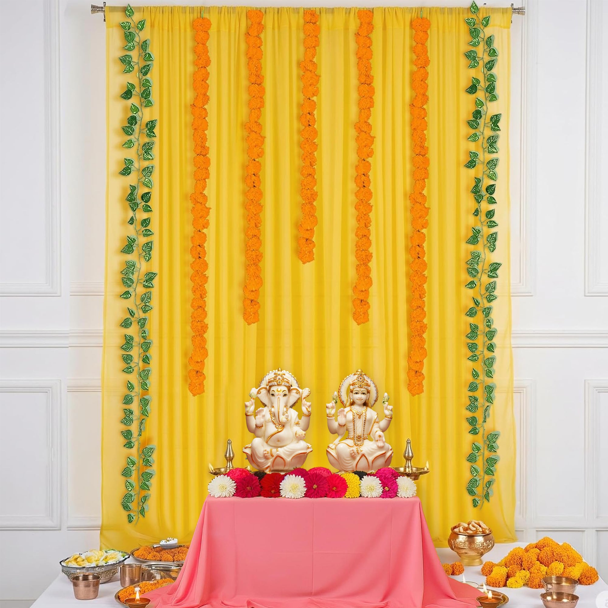 Diwali Decoration Items with Tulle Yellow net curtain