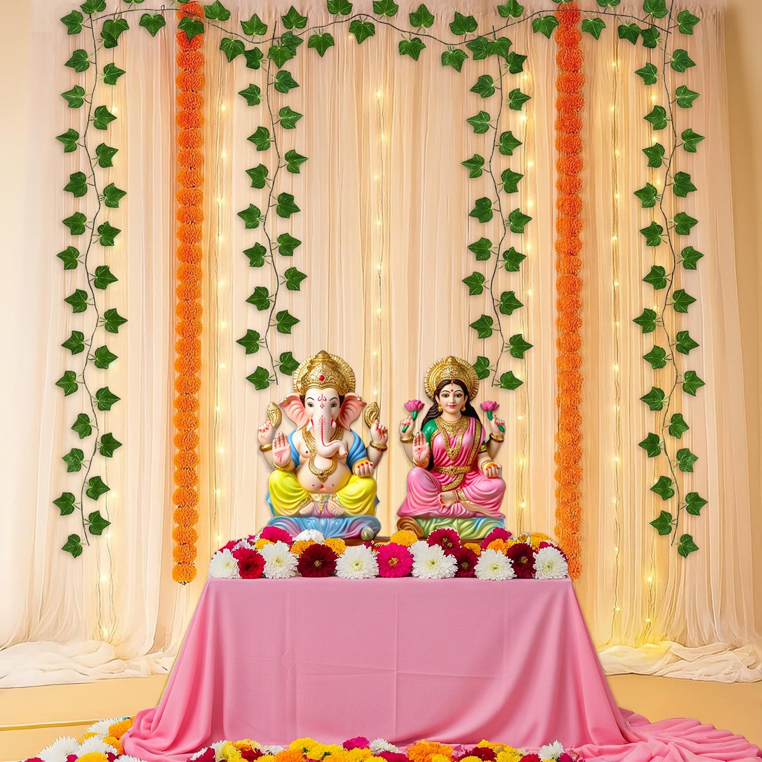 Shubh Deepavali Curtain Set for Pooja