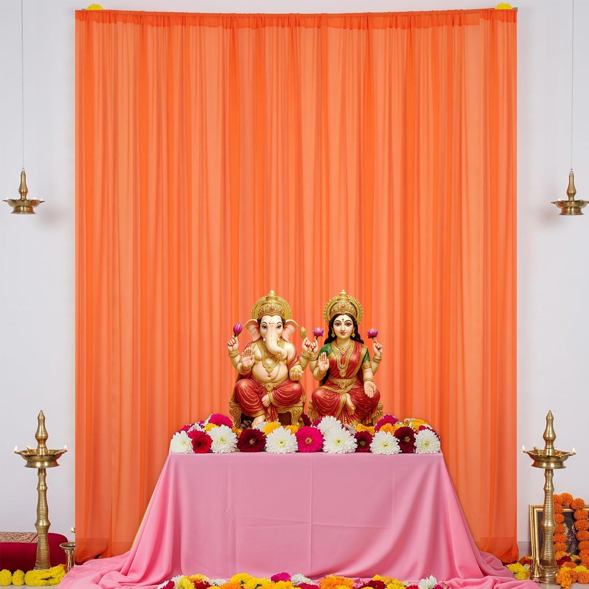 Orange Backdrop for Ganpati Decor