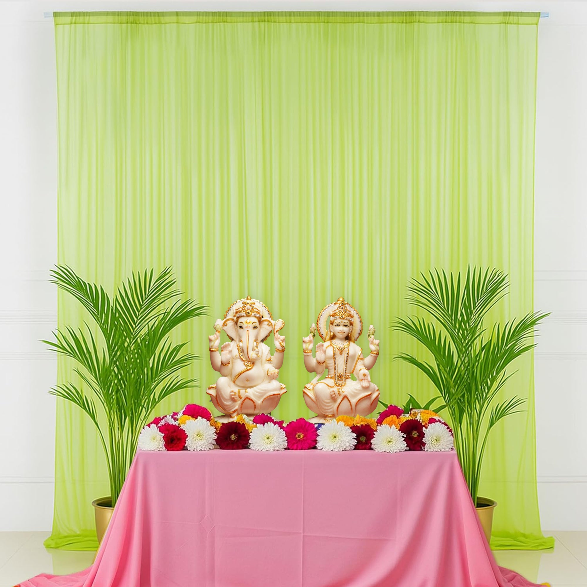 Light Green Chiffon Ganpati curtain