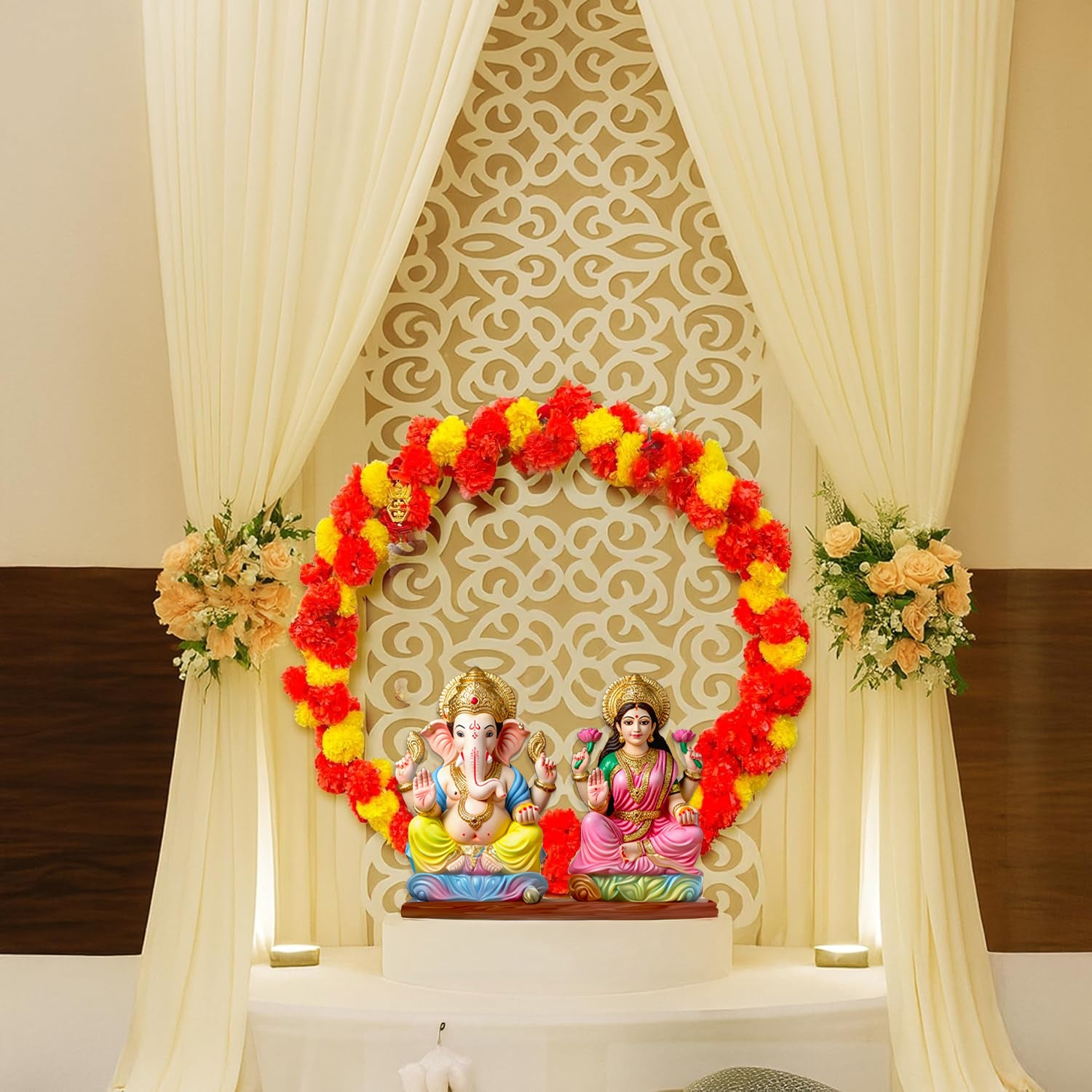 Round Stand with Marigold Diwali Decor