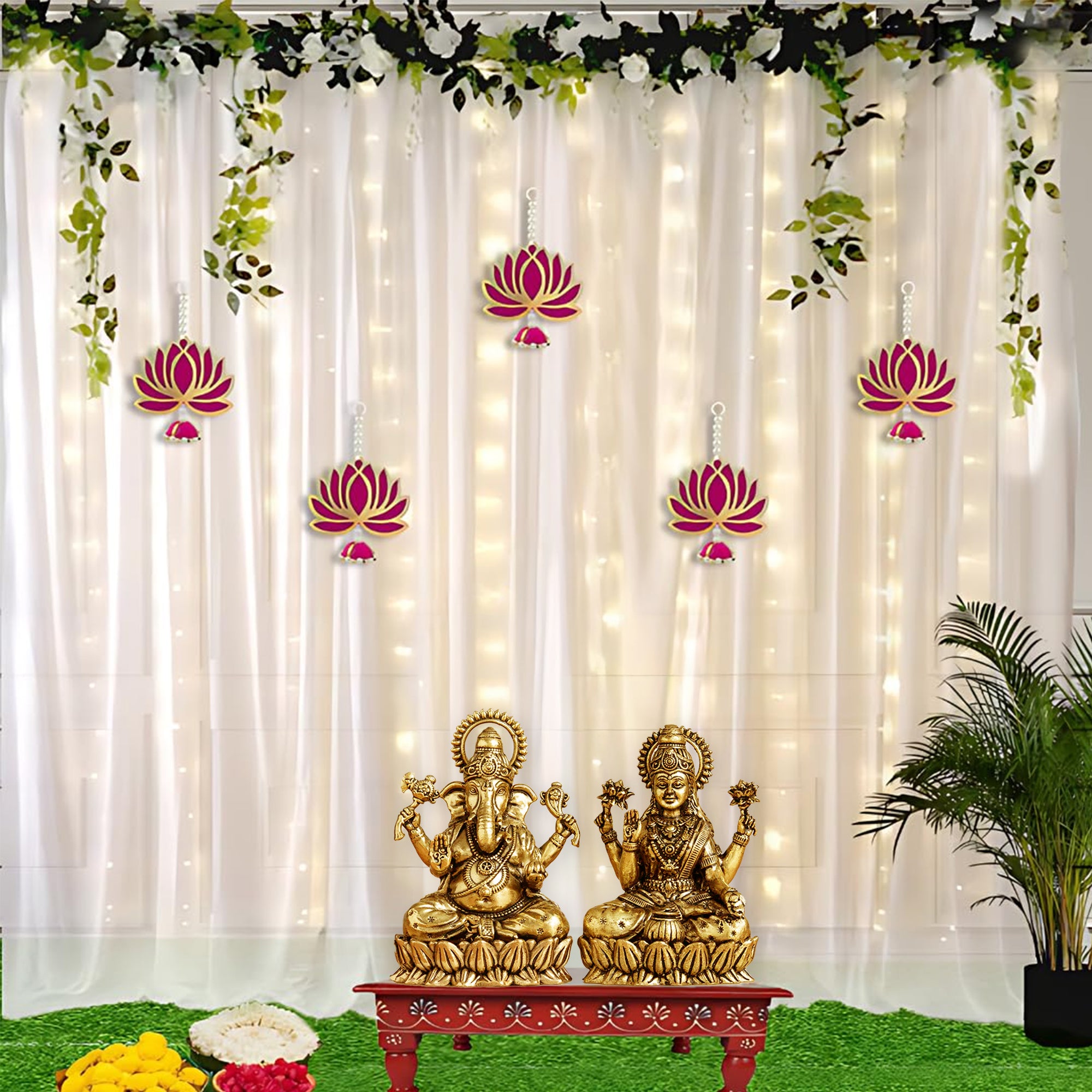 Curtains and Lotus Hanging Decor