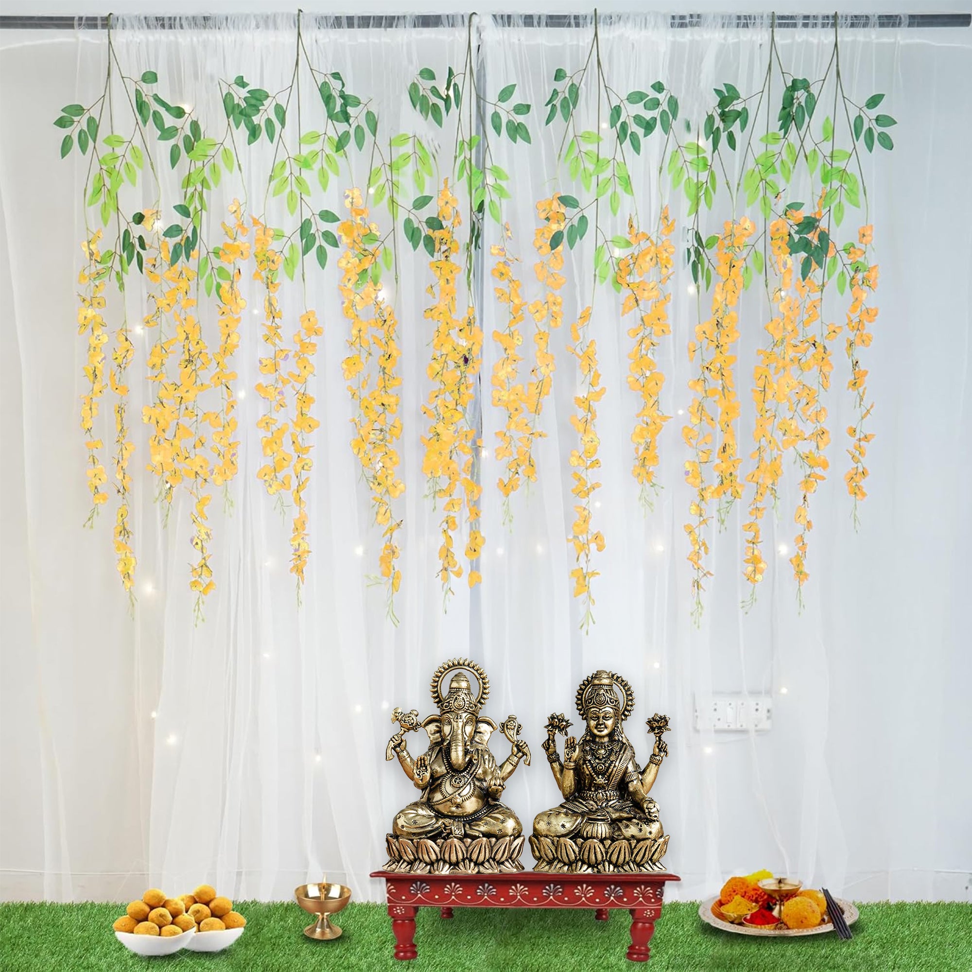 Curtains & Yellow Wisteria for Diwali