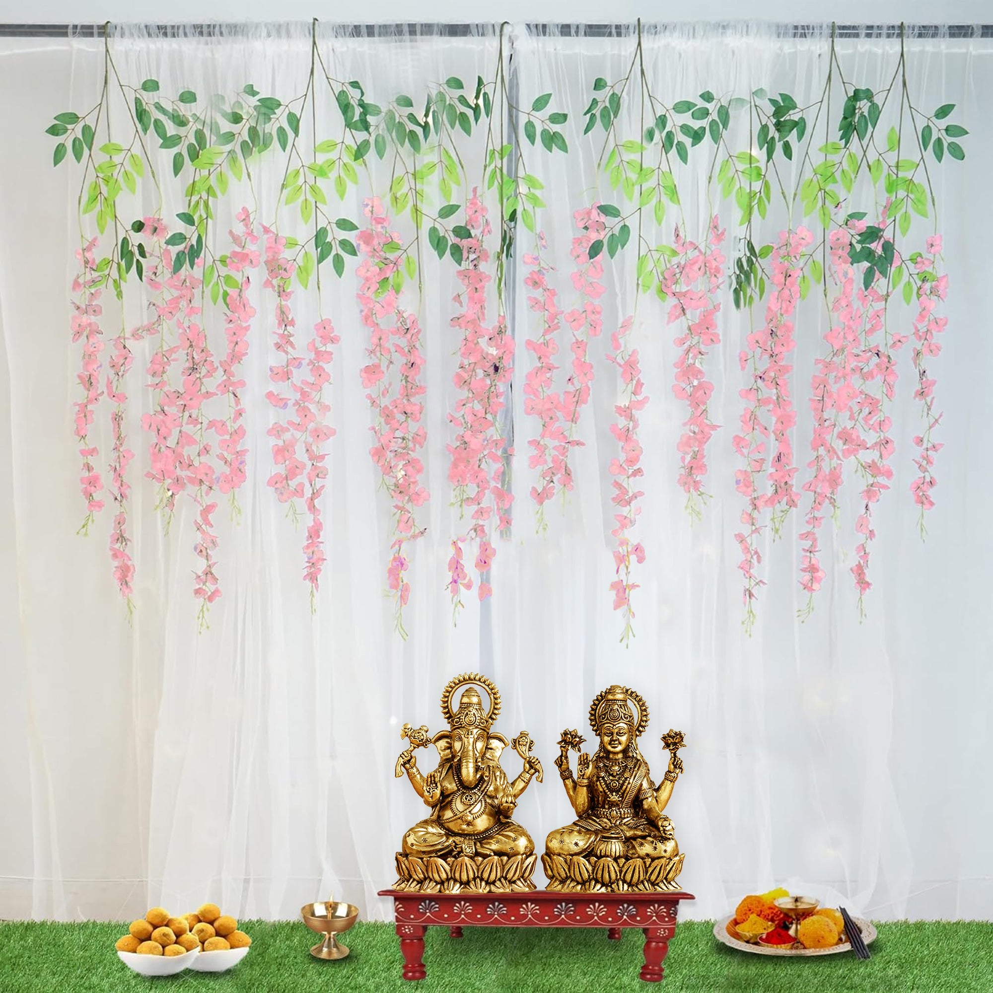 Diwali Pink Wisteria & White Decor