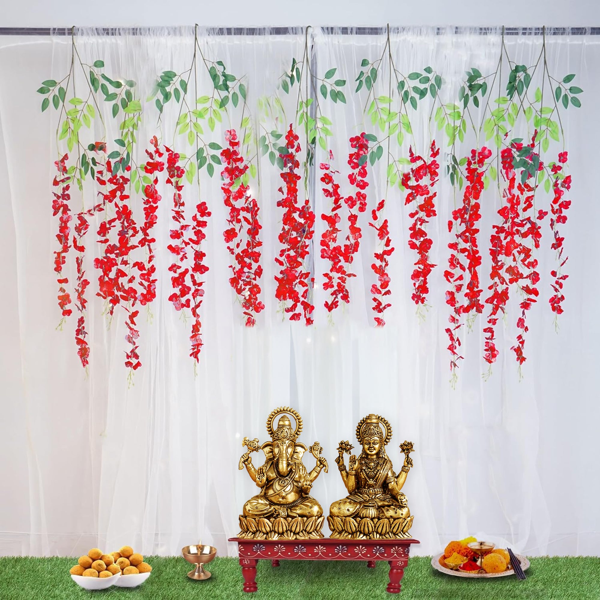 Curtains and Red Wisteria Diwali Decor