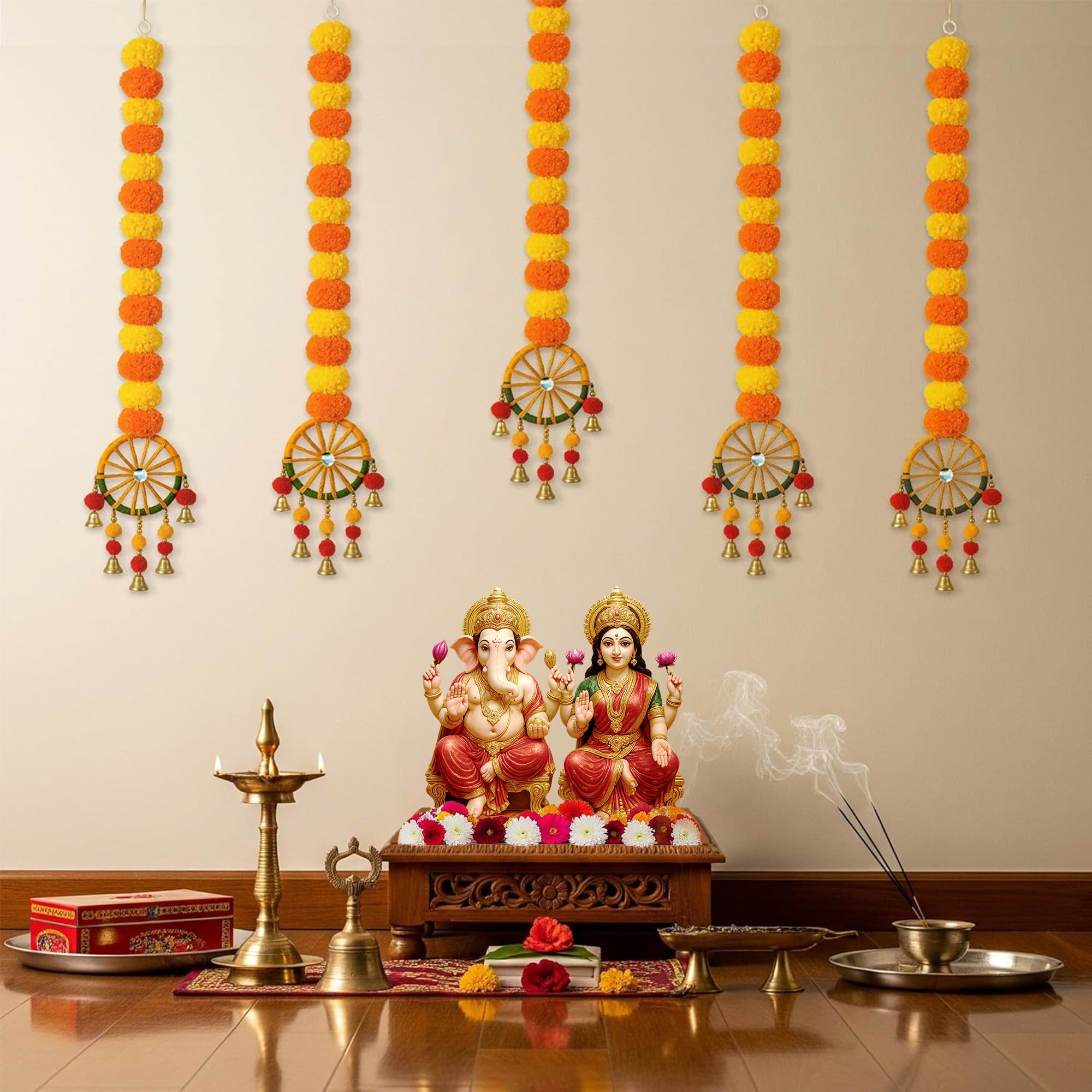 Diwali Marigold garland with Chakra Latkans