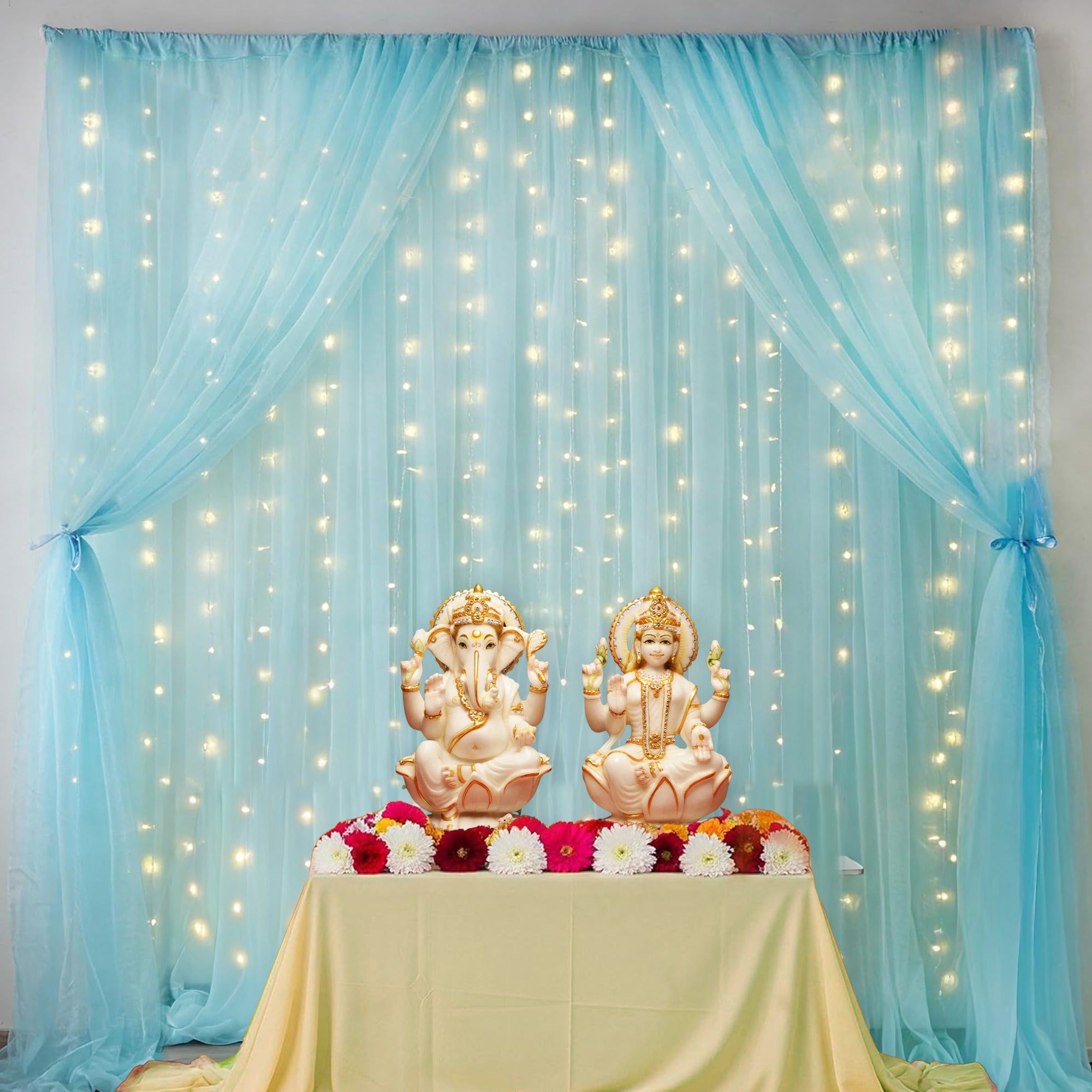 Diwali Blue Back Drop Curtain with Fairy Lights