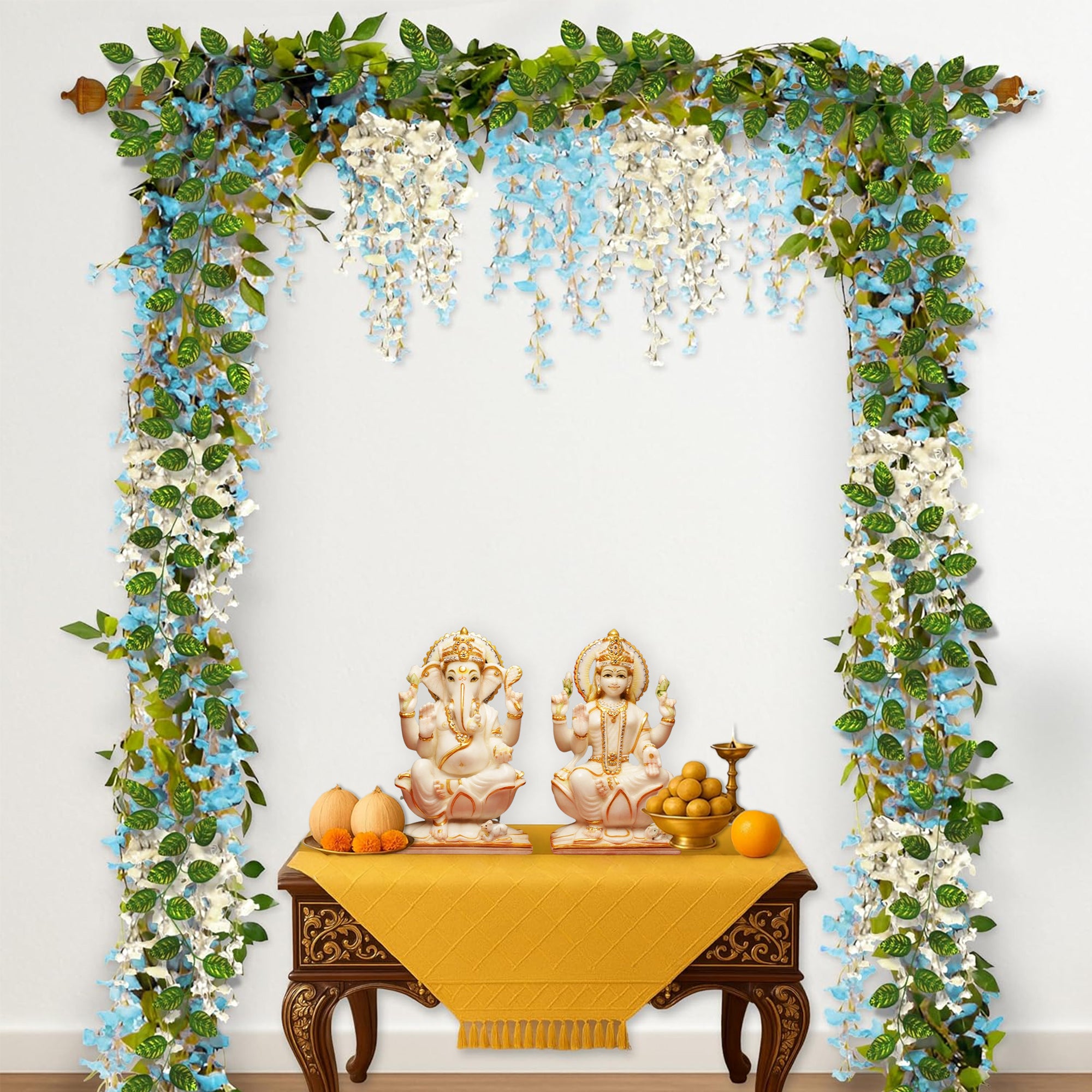 White Blue Diwali Pooja Decor