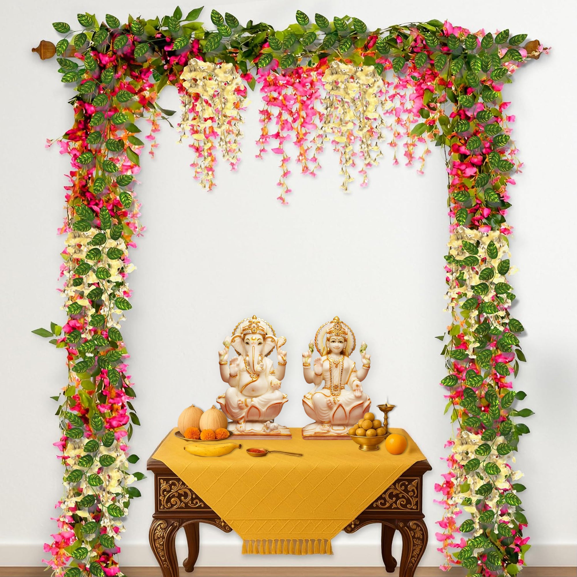 Divine Dark Pink Cream Wisteria Pooja Décor