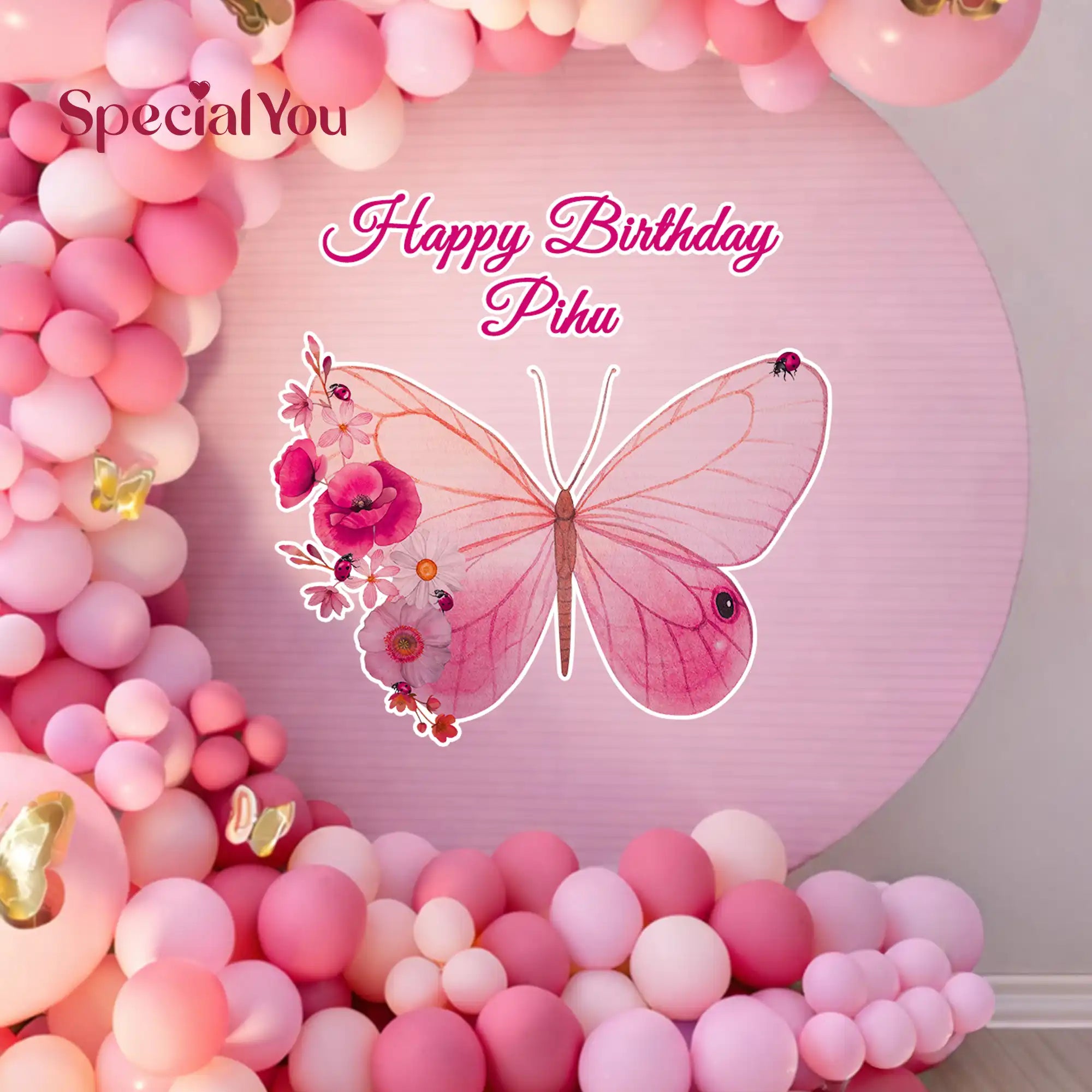 Pink Butterfly Theme Birthday Backdrop Decor