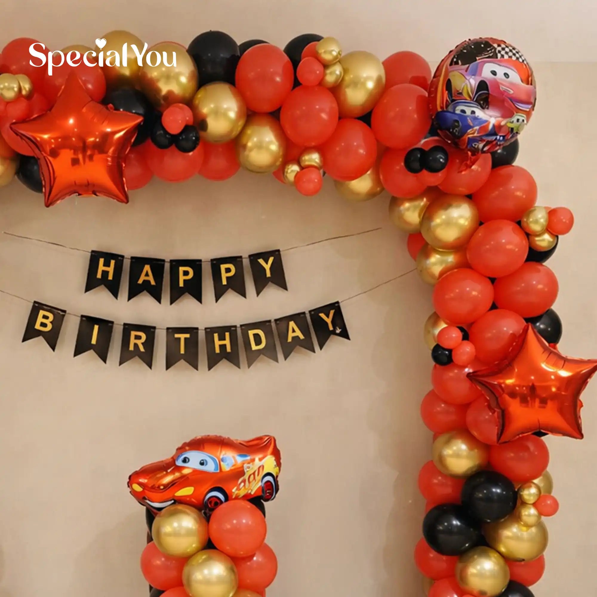 Car Theme Birthday Balloon Backdrop Decor
