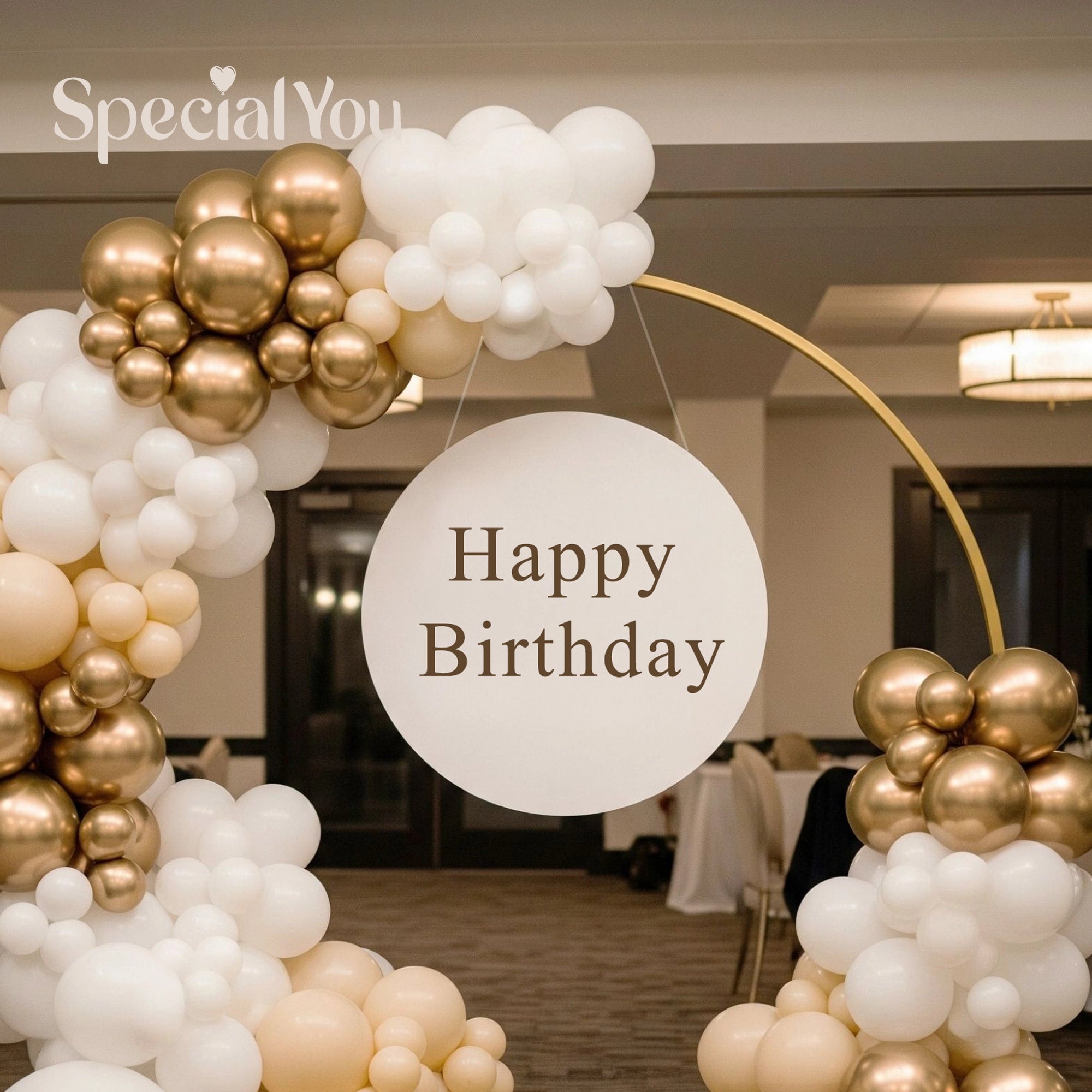 Gold & White Happy Birthday Balloon Decoration