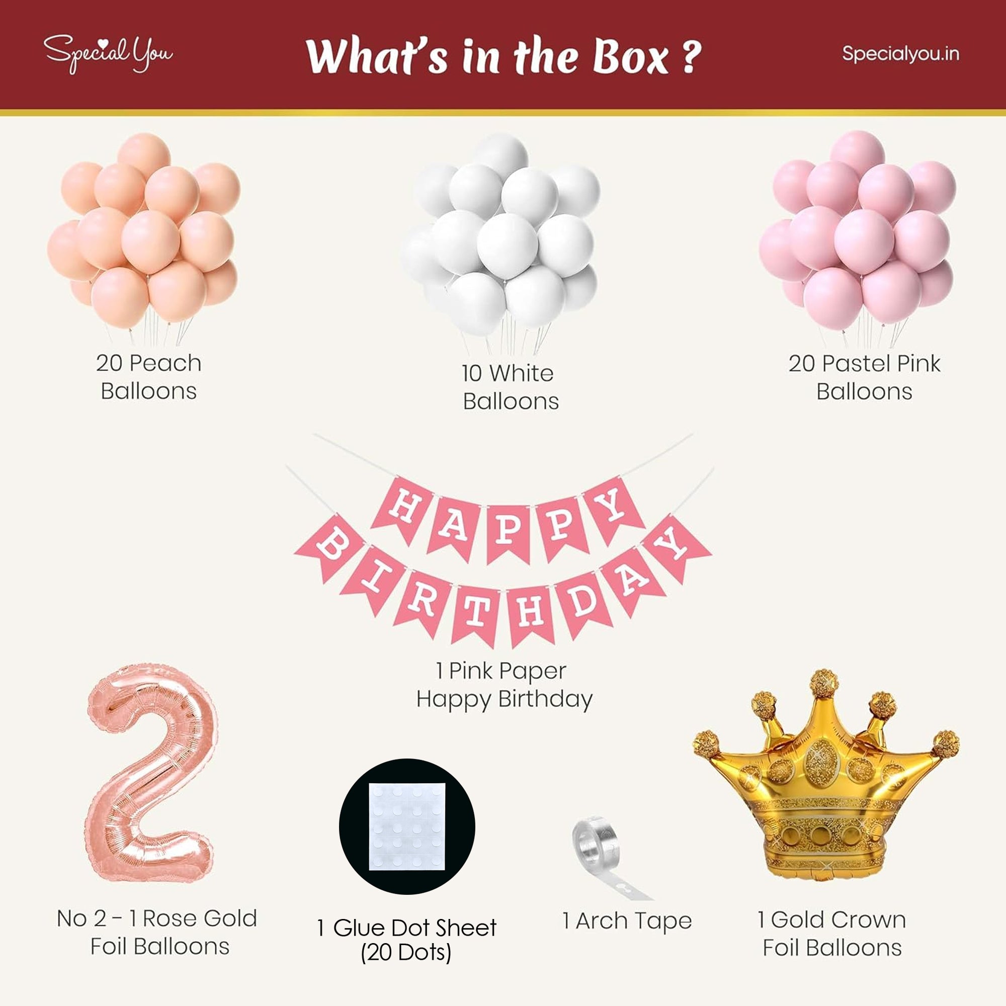2nd Birthday Decoration items kit for girls with pastel balloons- 55 Items