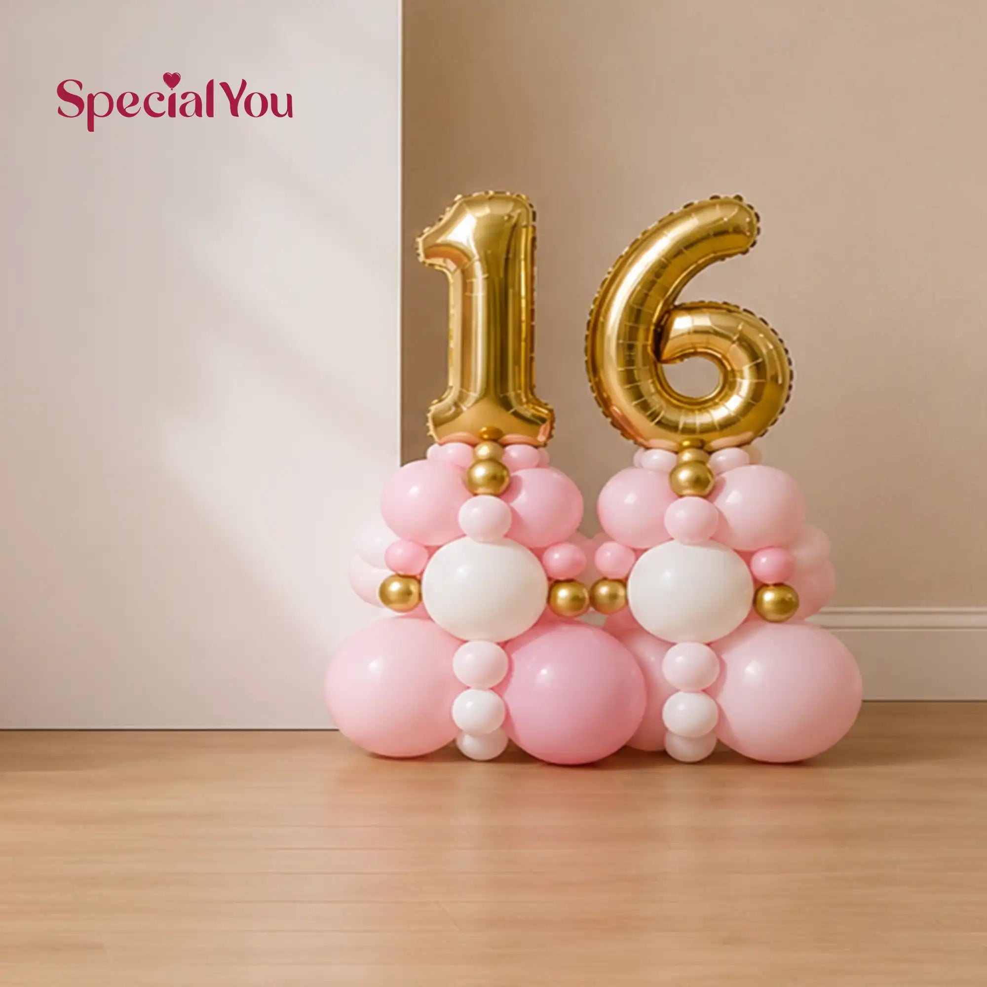 Pink and Gold 16th Birthday Decoration Setup