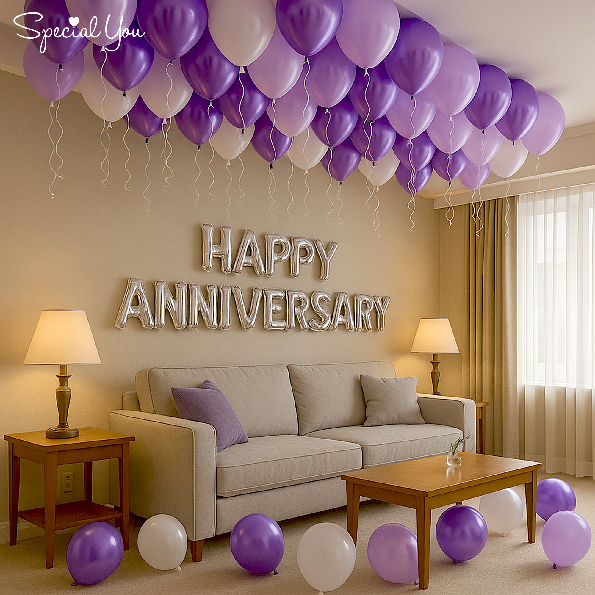 Purple & White Anniversary Delight Decor