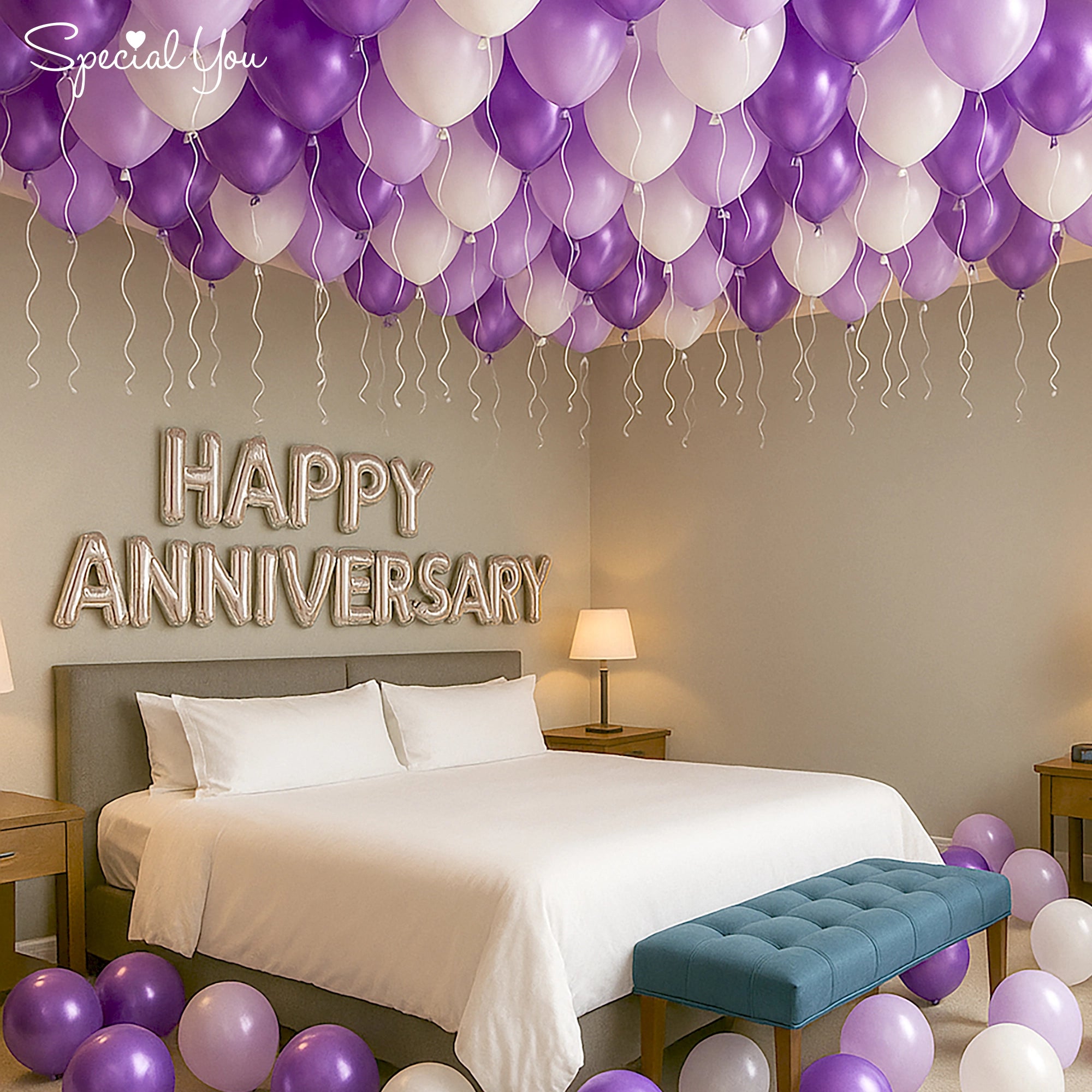 Purple & White Anniversary Decor
