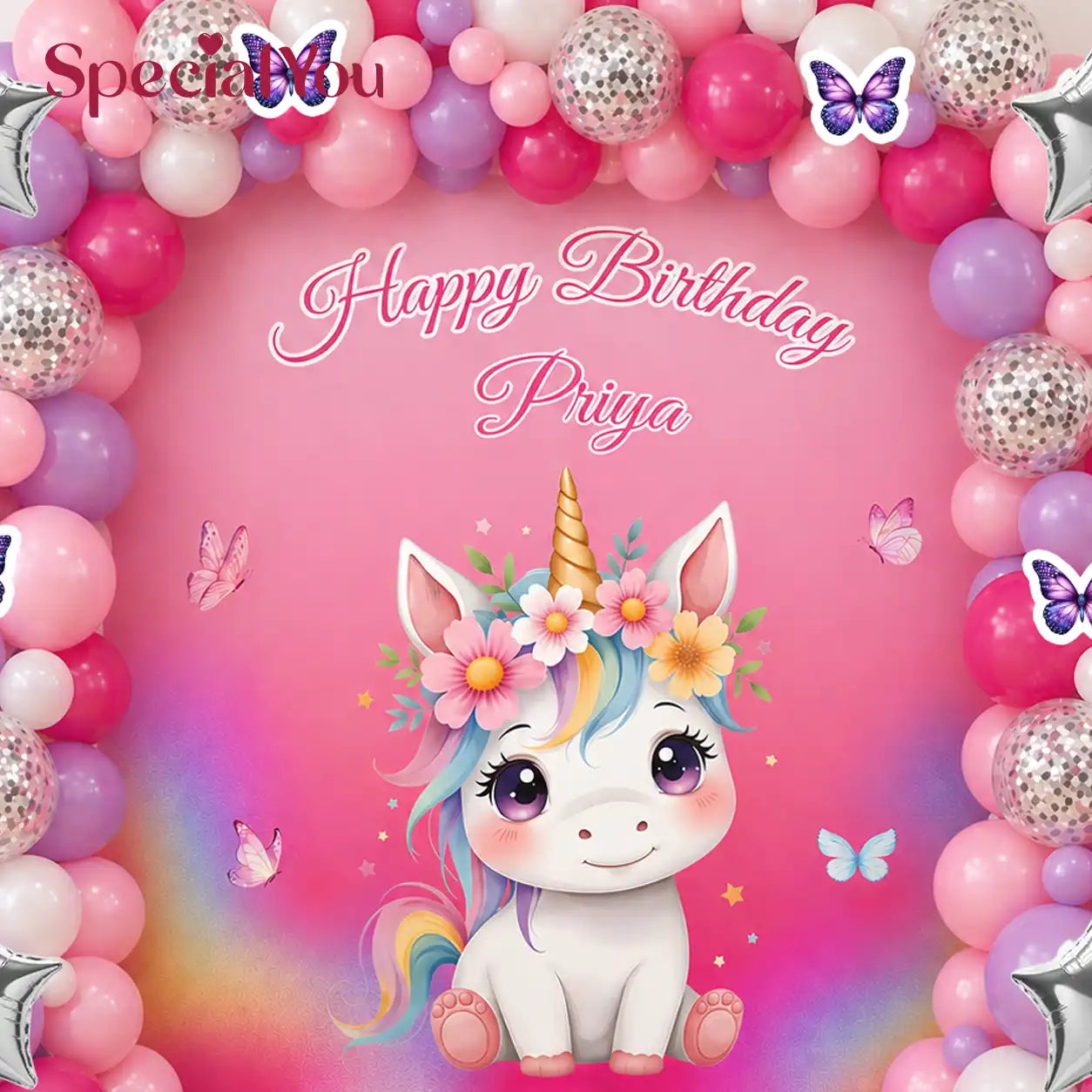 Pink Unicorn Theme Balloon Arch Birthday Decor