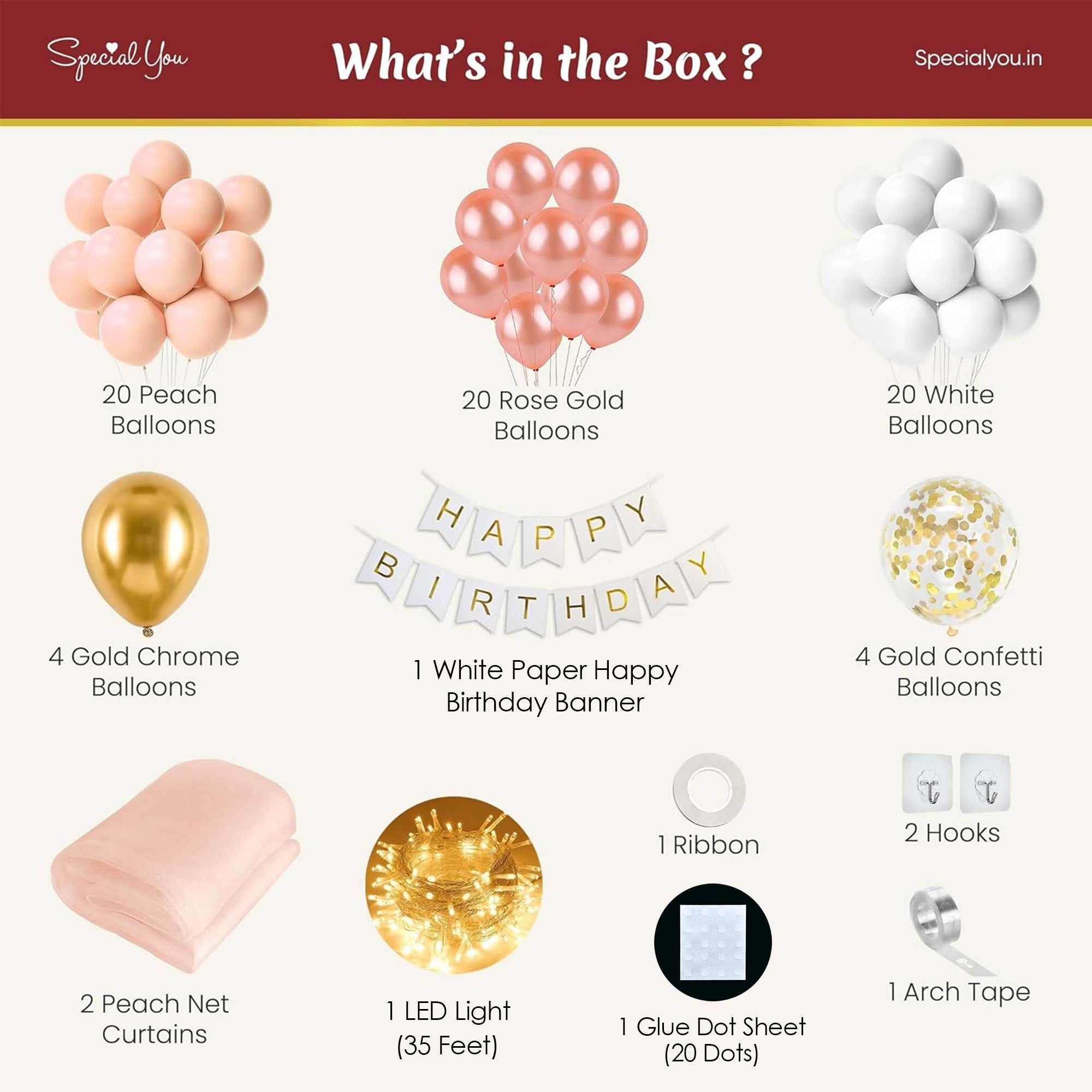 Peach and Golden Birthday Decoration DIY Combo Kit for Girls.