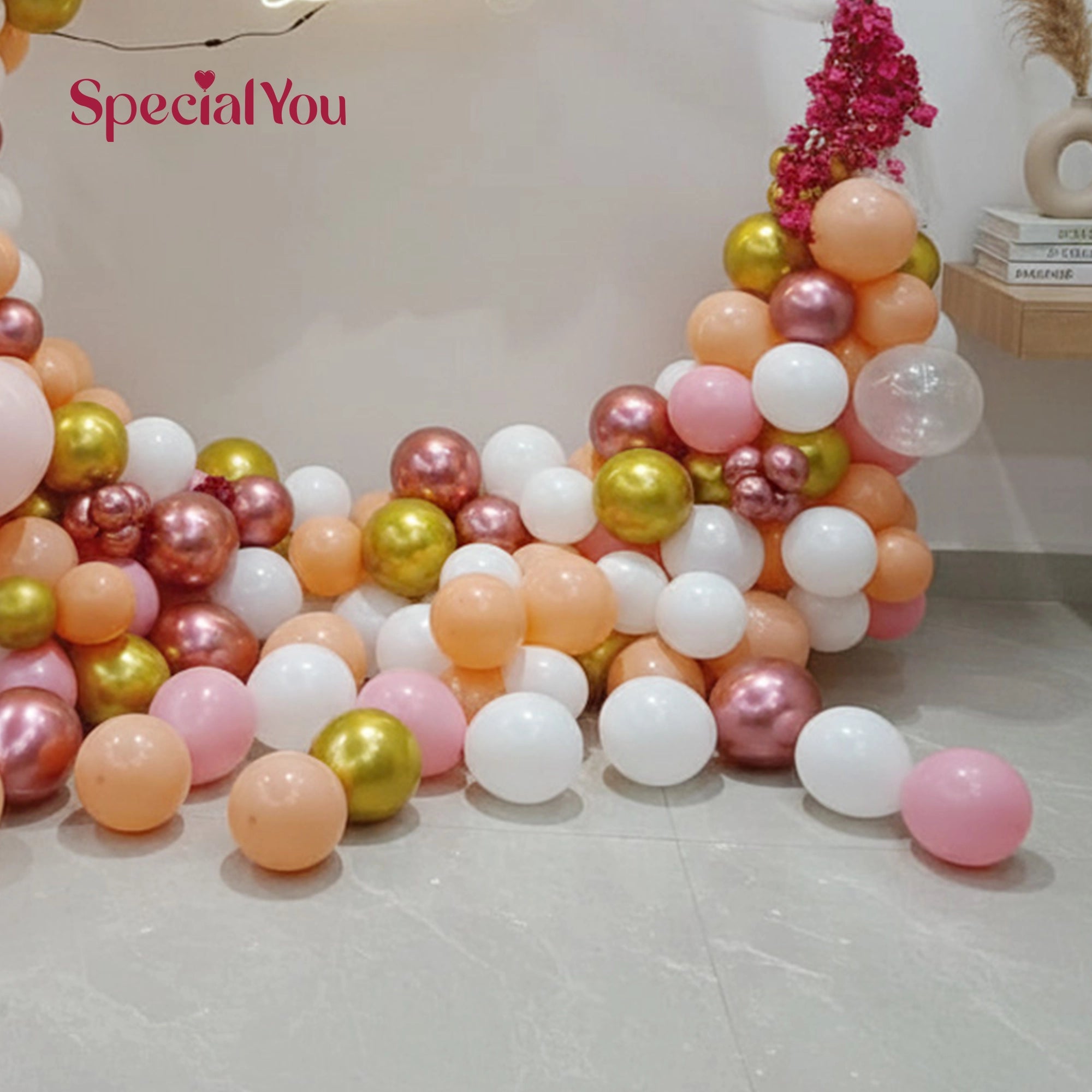 Peach & White Birthday Balloon Ring Decoration