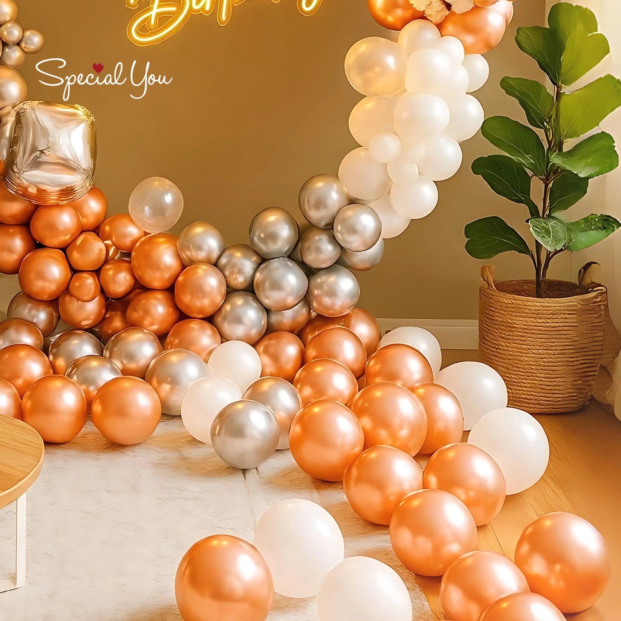Rose Gold & Silver Birthday Balloon Decor