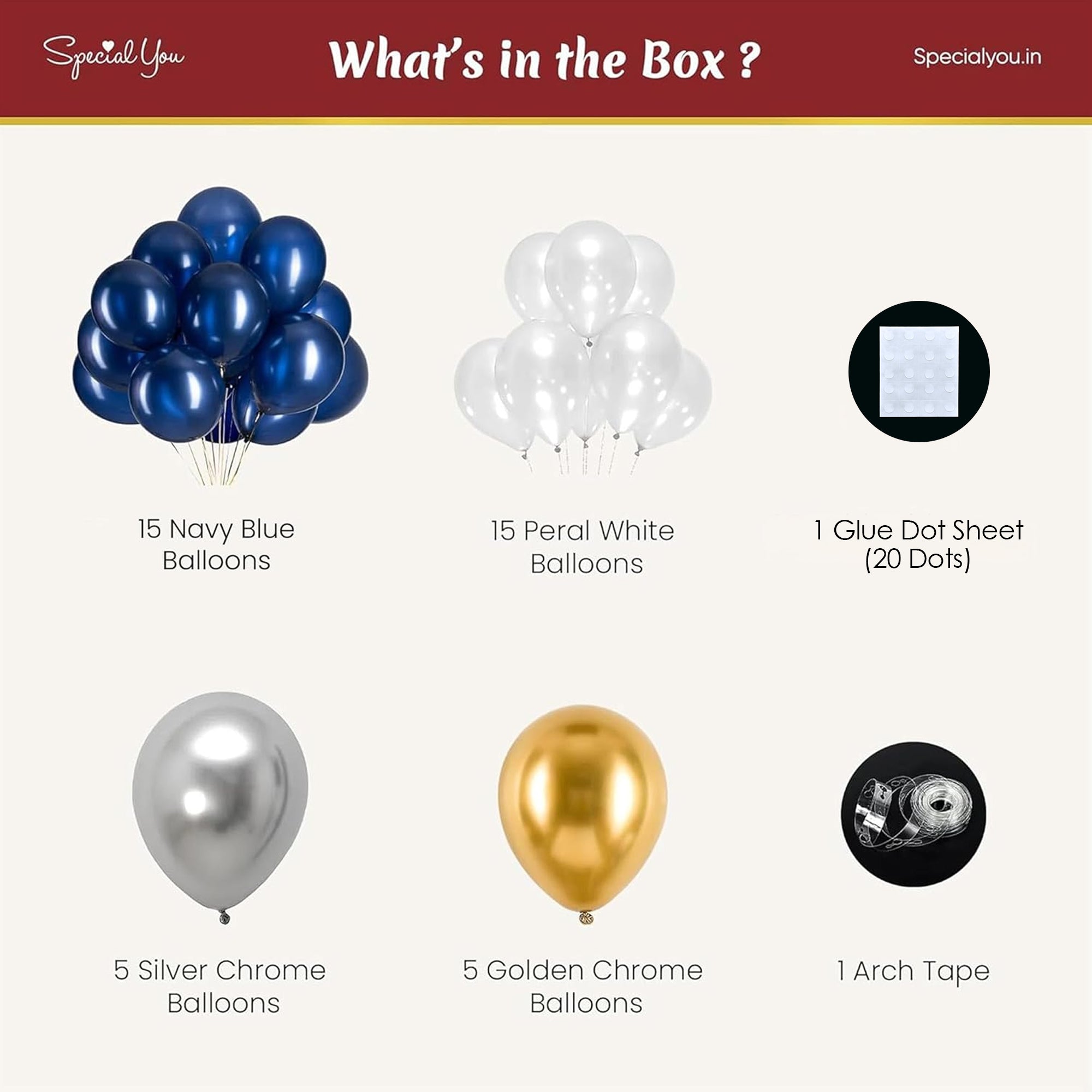 Dark Blue & Metallic White Balloon combo