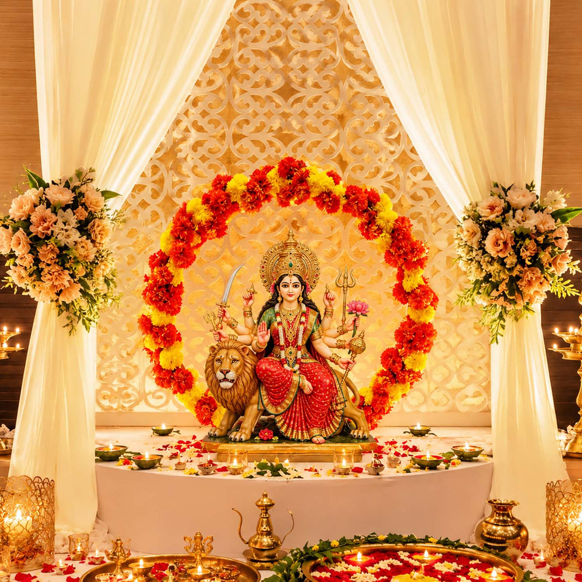 Round Stand with Marigold Diwali Decor Kit