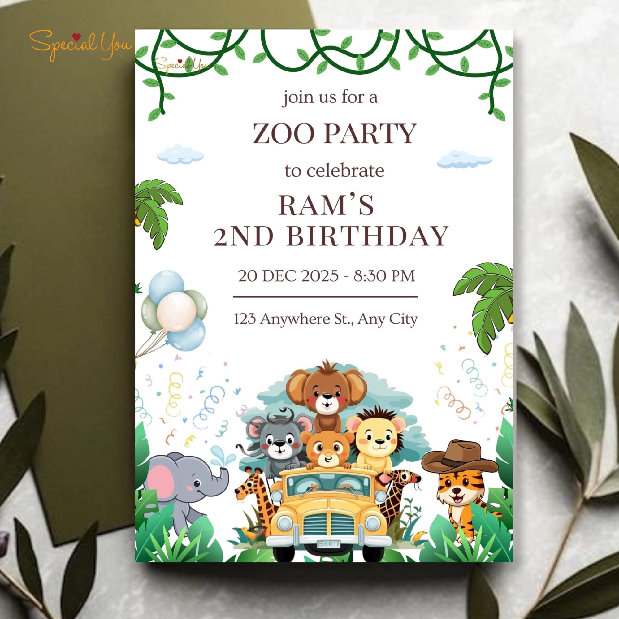 Jungle Jamboree Birthday E-Invite