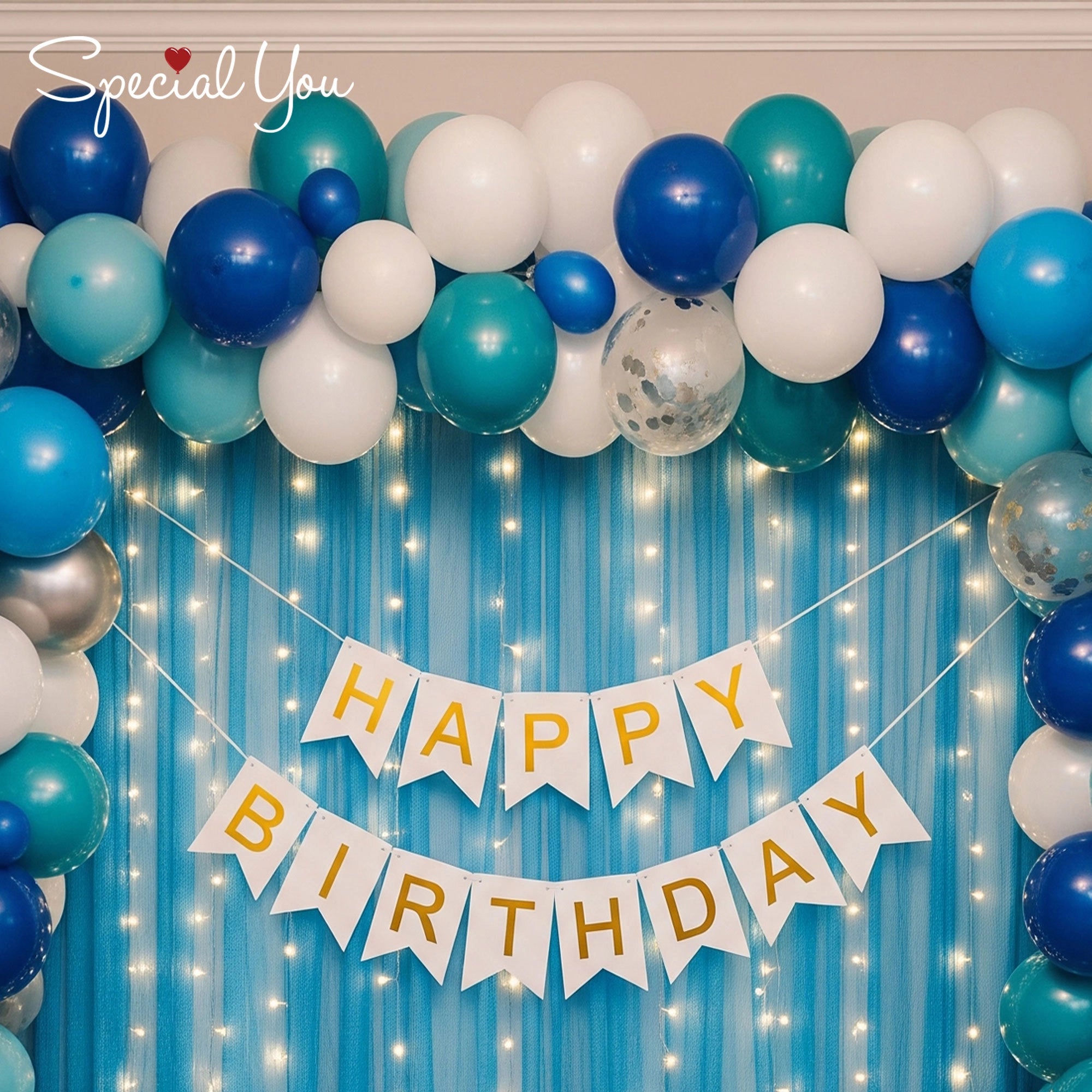 Blue & Silver Birthday Backdrop Decor