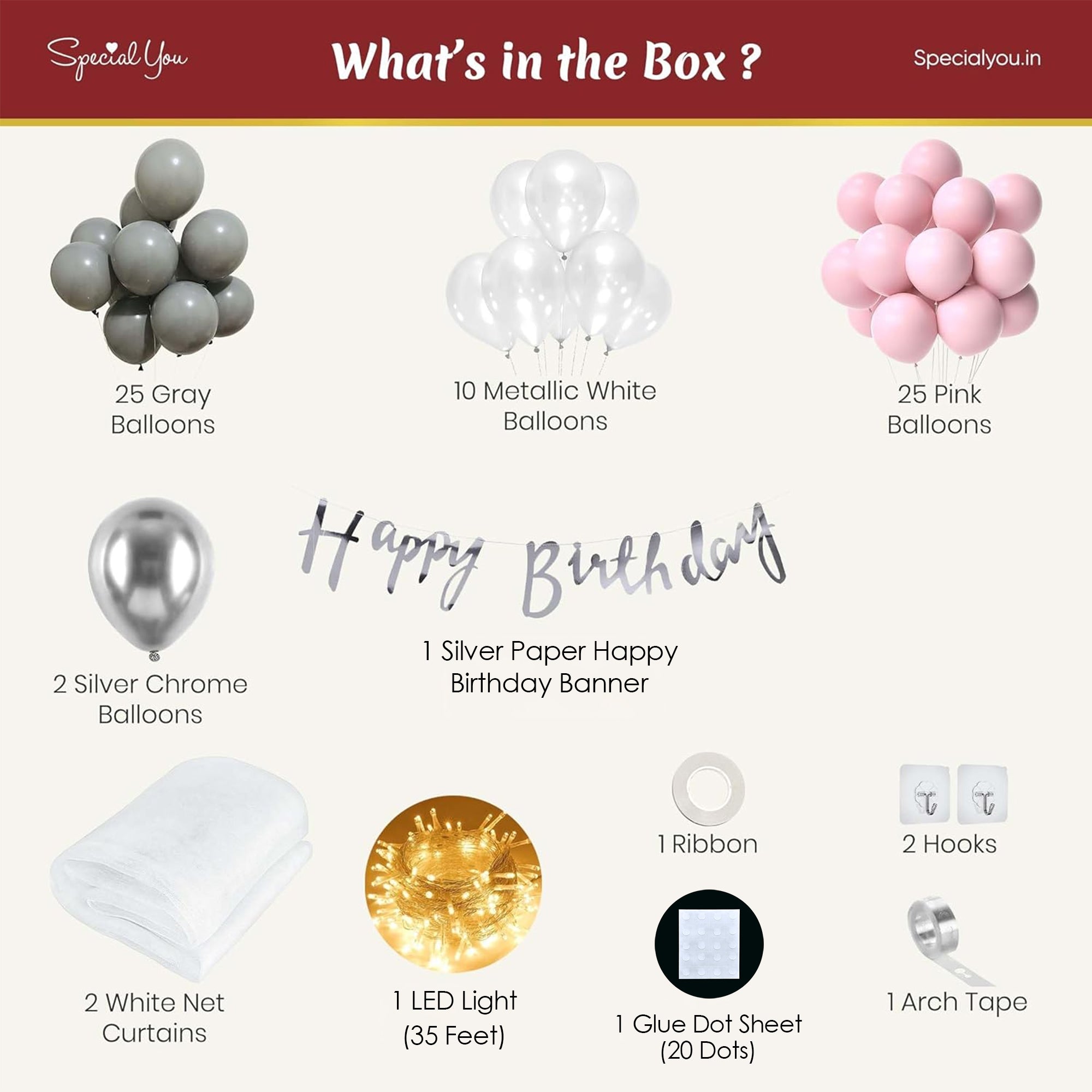 Gray and Pink Theme Birthday Decoration Kit for Girls